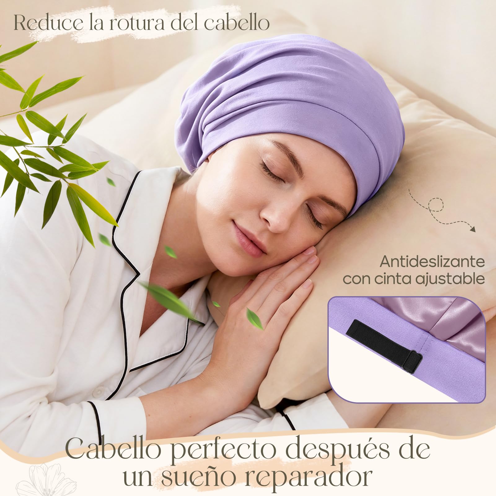 Gorro de Dormir de Bambú Ajustable Antifrizz para Hombre y Mujer, Slouchy Beanie Suave y Transpirable