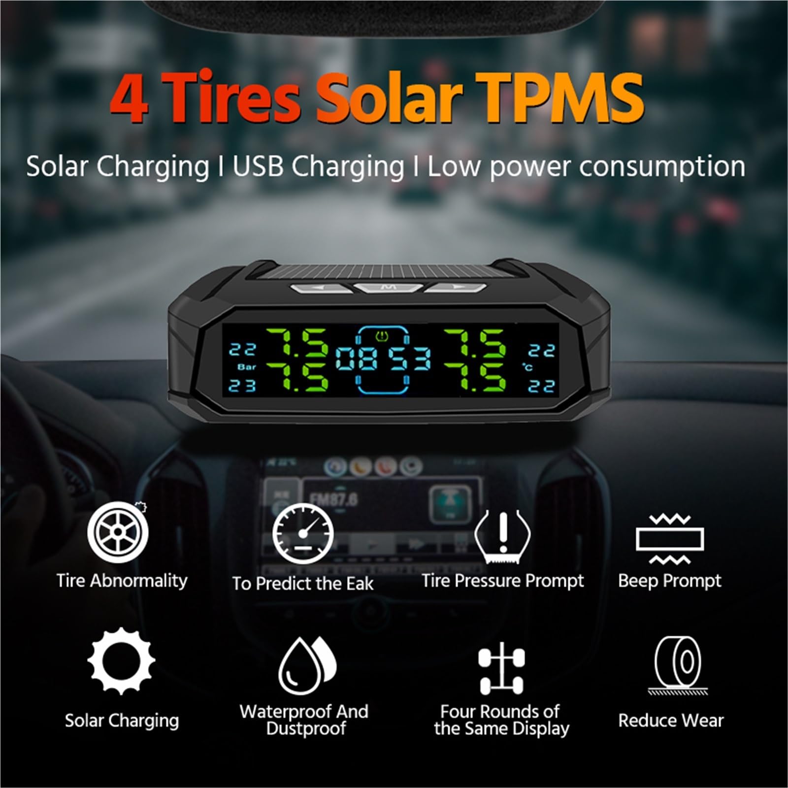 system kontroli ciśnienia w oponach TPMS System Monitorowania Ciśnienia W Oponach Samochodowych Cyfrowy Wyświetlacz Temperatury Opon Bezpieczeństwa Samochodowego Z 4/6 Czujnikami(4 Internal Sensor)