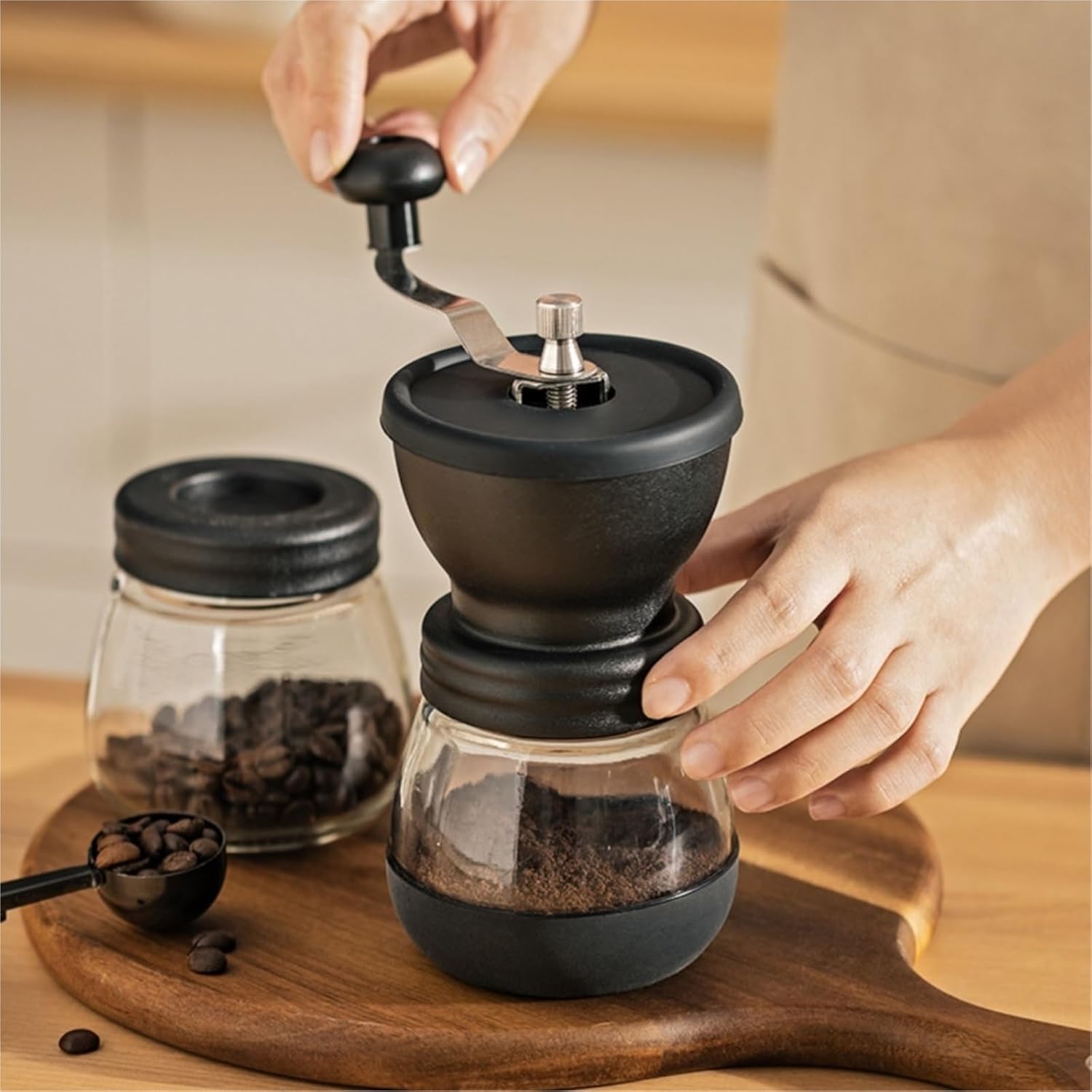 Manual Coffee Grinder Manual Grinder Hand Cranked Coffee Machine Glass Coffee Grinder Hand Cranked Small Coffee Bean Grinder for indoor outdoor