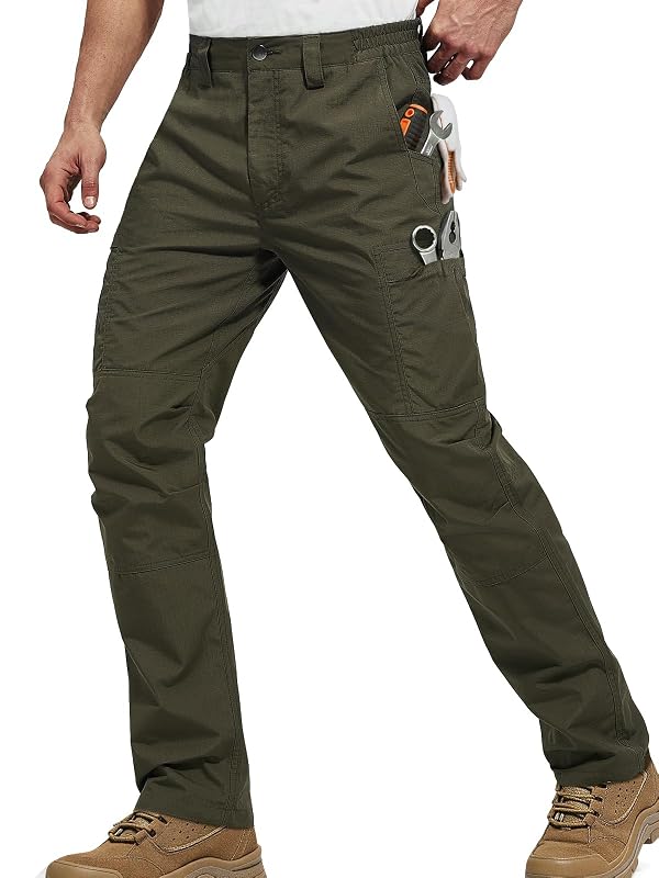 FREE SOLDIER Men's Cargo Pants Water Resistant Ripstop Tactical Pants for Men Work Pants Lightweight Outdoor Hiking Pants Men (Moss Green 38W x 32L) by FREE SOLDIER - Used condition - US$18.13