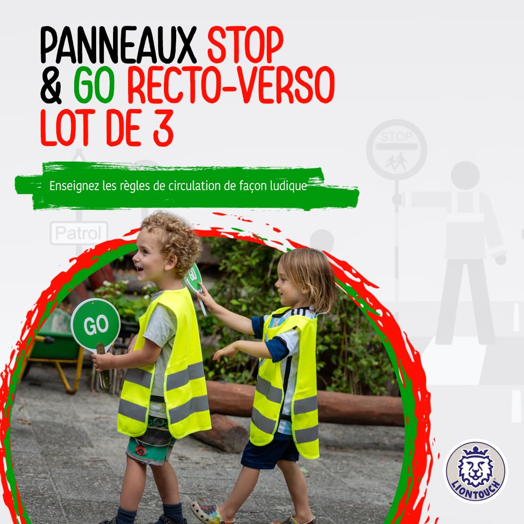 Liontouch - Panneaux Stop & Go Recto-Verso – Lot de 3, Rouge & Vert – 30 x 17 cm | Jouets Pagaies en Mousse Durables et Réversibles Pour Enfants | Idéal Pour Enseigner la Sécurité Routière aux Enfants