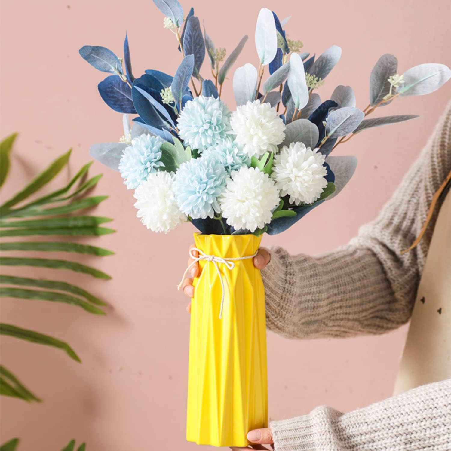 Ceramic Vase for Home Decor Yellow Modern Flower Vase for Pampas Grass Dried Flowers 9.5" H x 3.9" W Vases for Living Room Decorations Porcelain Tulip Vases for Table Kitchen Decor - Image 3