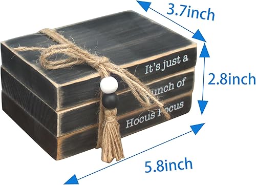 Miniatura 7 de It's Just A Bunch of Hocus Pocus, libros decorativos apilados de madera, decoración de mesa de madera, decoración de Halloween de madera rústica de