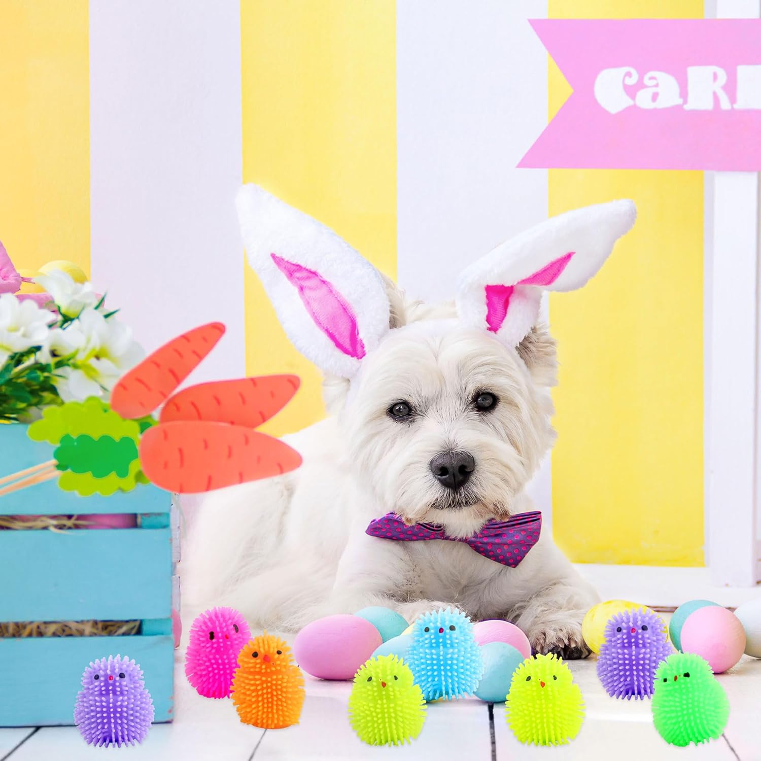 12 Pack 2.8 inch Puffers Chicken Light up Rubber Chick Puffers Glow Chicken Balls for Filling Easter Eggs Easter Party Favors Egg Hunt Supplies