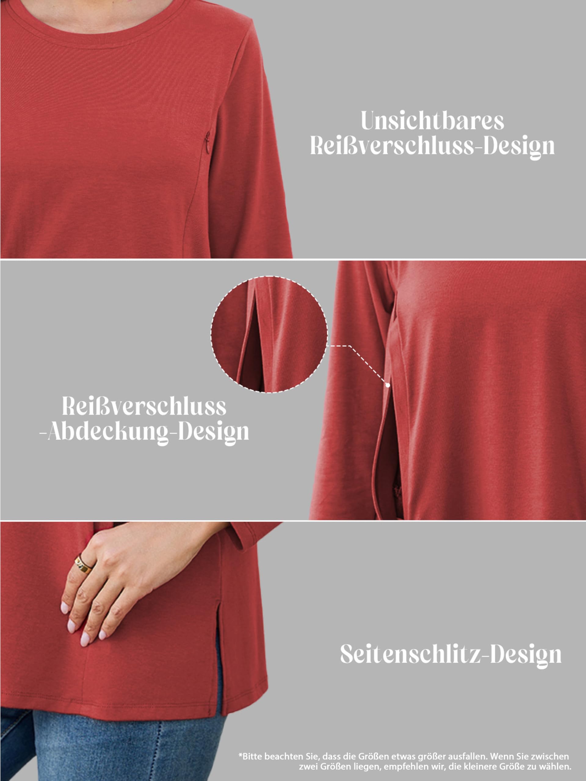 Lot de 3 t-shirts d'allaitement pour femme avec fermeture éclair, ample, manches longues, vêtements d'hiver