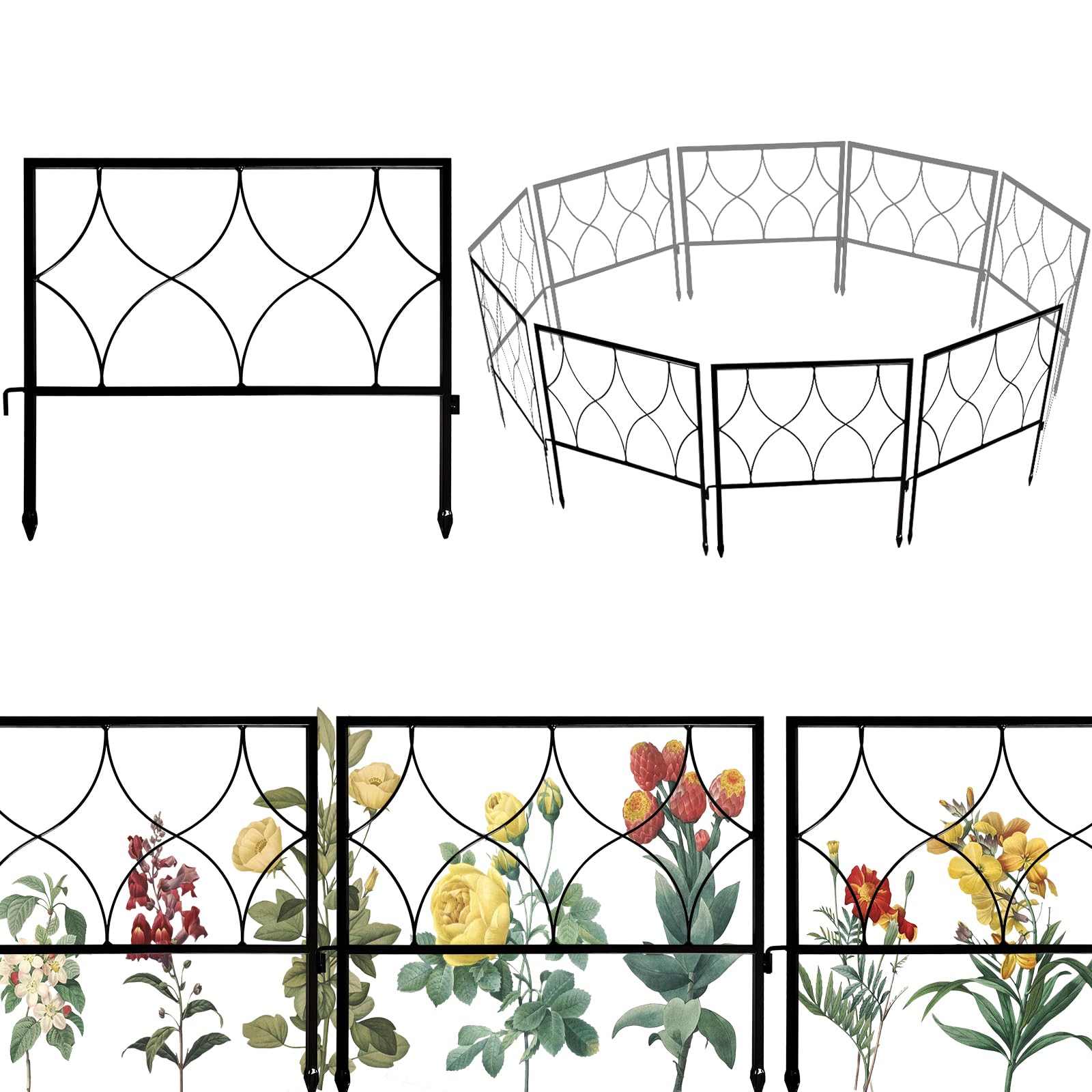 ARIFARO Decorative Garden Fence 5 Pack, 7.8ft (L) x 16in (H) Rustproof Thicken Metal Wire Fencing Border Animal Barrier for Dog, Flower Edging for Yard Landscape Patio Outdoor Décor