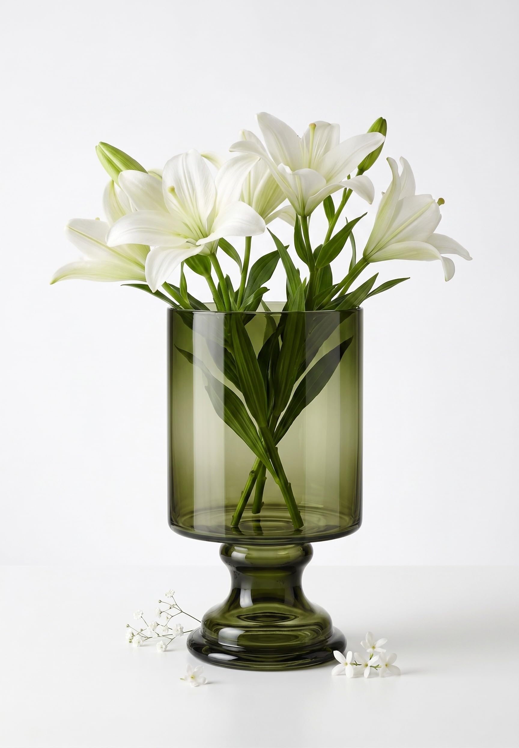Hand Blown Pedestal Footed Cylinder Glass Flower Vase Handmade Decorative Trophy Showpiece for Home Decor Living Room Table Gifting India-image-16