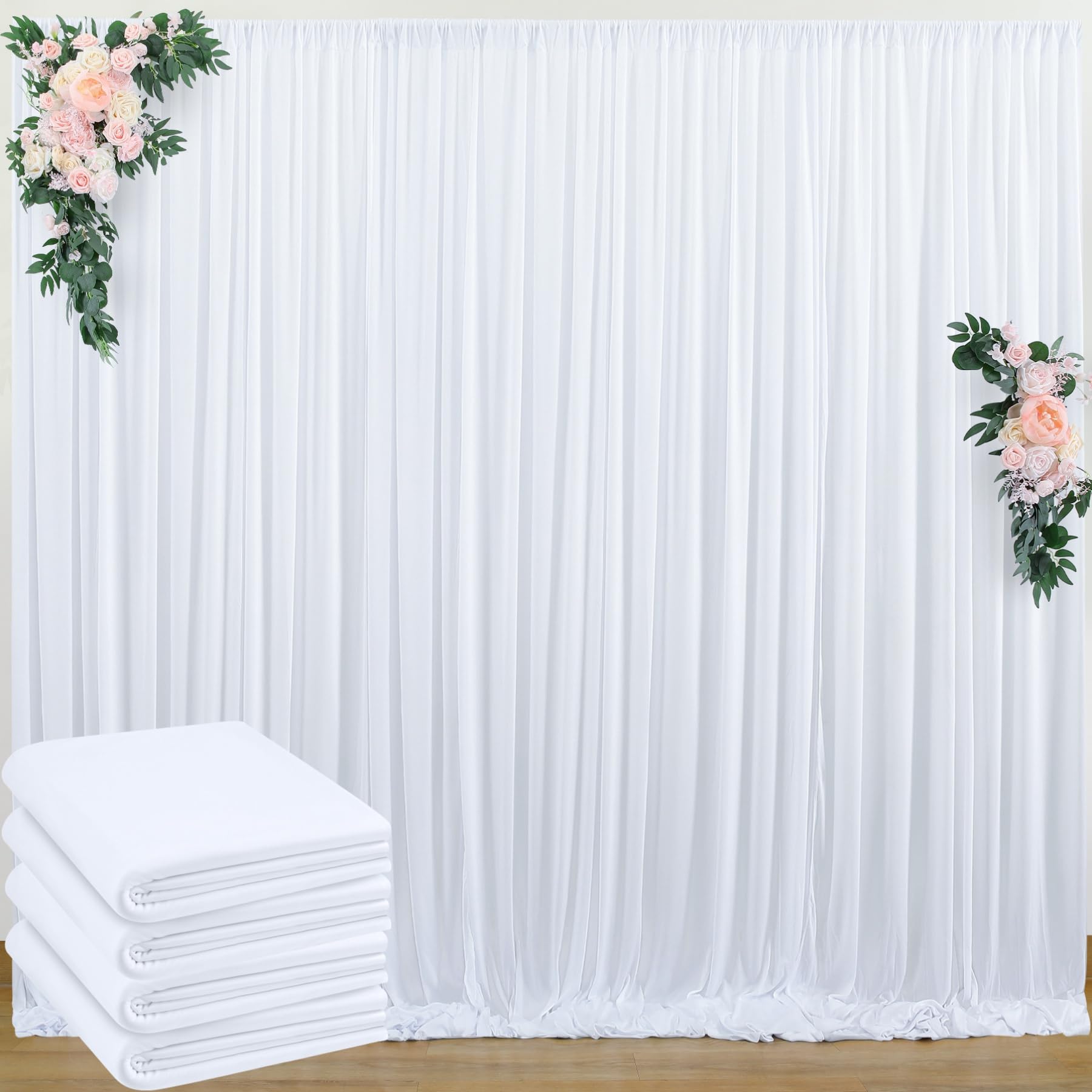20ft X 10ft Wrinkle Free Ivory Backdrop Curtain For Parties, 4 Panels 5x10ft Silky Polyester Ivory Wedding Backdrop Drapes Photo Back Drop Cloth For Birthday Baby Shower Photography Background