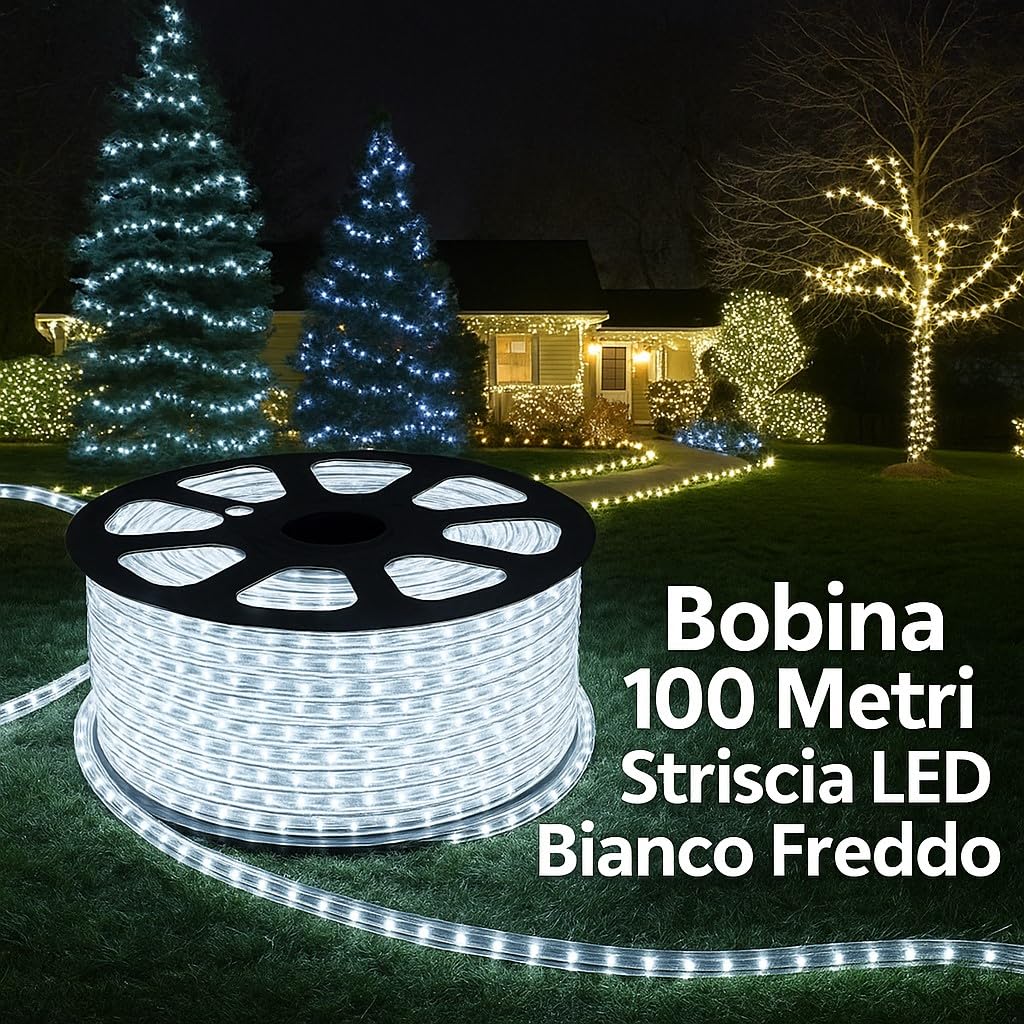 Tira LED luminosa de 100 metros, color blanco frío, 5050, 220 V, alta luminosidad y ahorro energético, impermeable, flexible y fácil de instalar, CW578