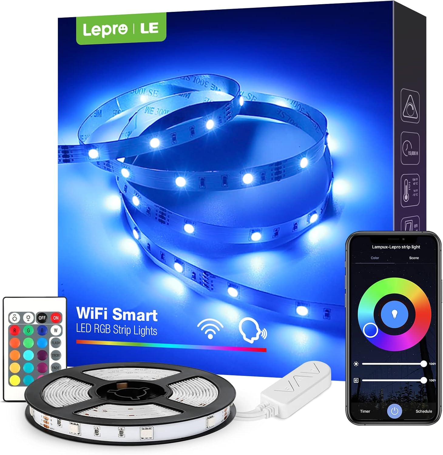 LE Smart LED Strip Lights 5m, WiFi RGB LED Lights with Remote, Works