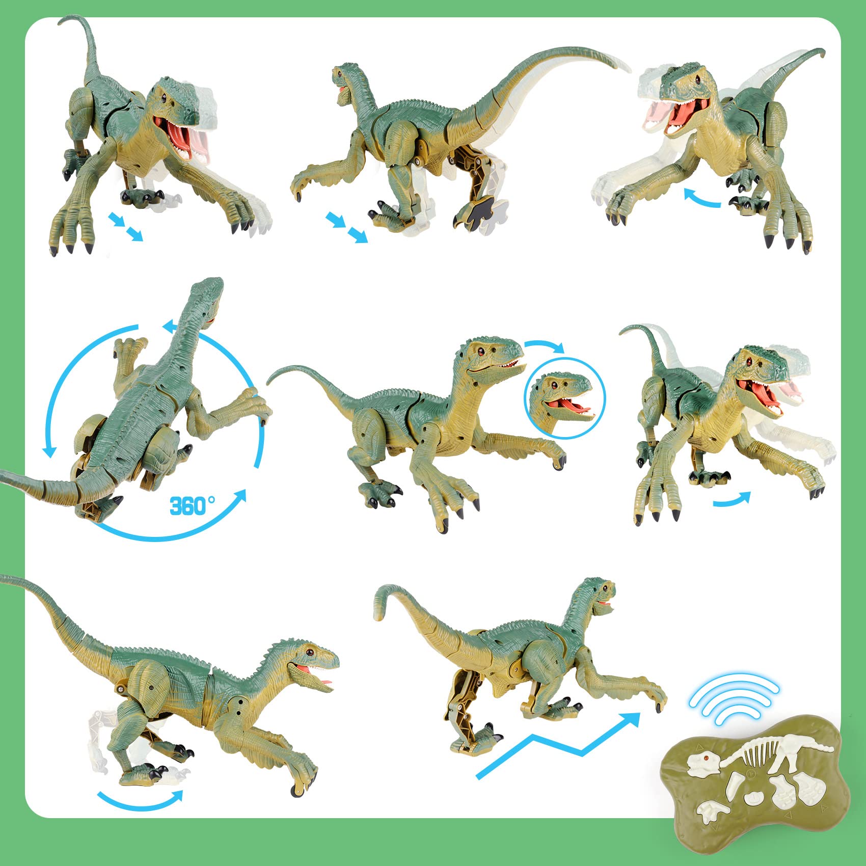 Juguetes de dinosaurio a control remoto para niños: construye un gran dinosaurio velociraptor para caminar con luz y sonido, ideas de regalo de cumpleaños para niños y niñas de 3, 5, 5, 7, 8 a 8