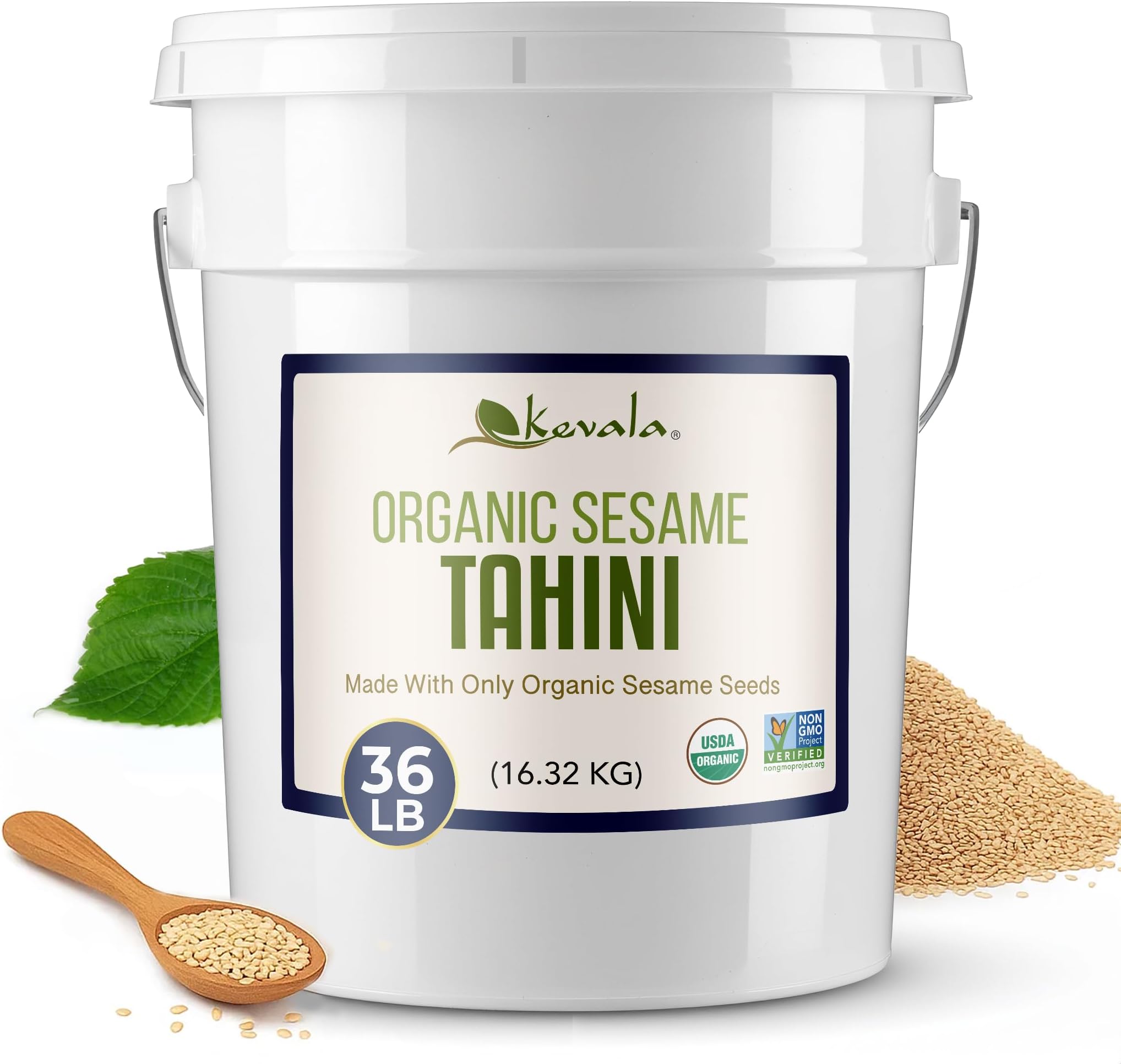 Kevala Organic Sesame Tahini – USDA Organic, Non‑GMO Project Verified & Kosher Certified | (36 Lb (Pack of 1))
