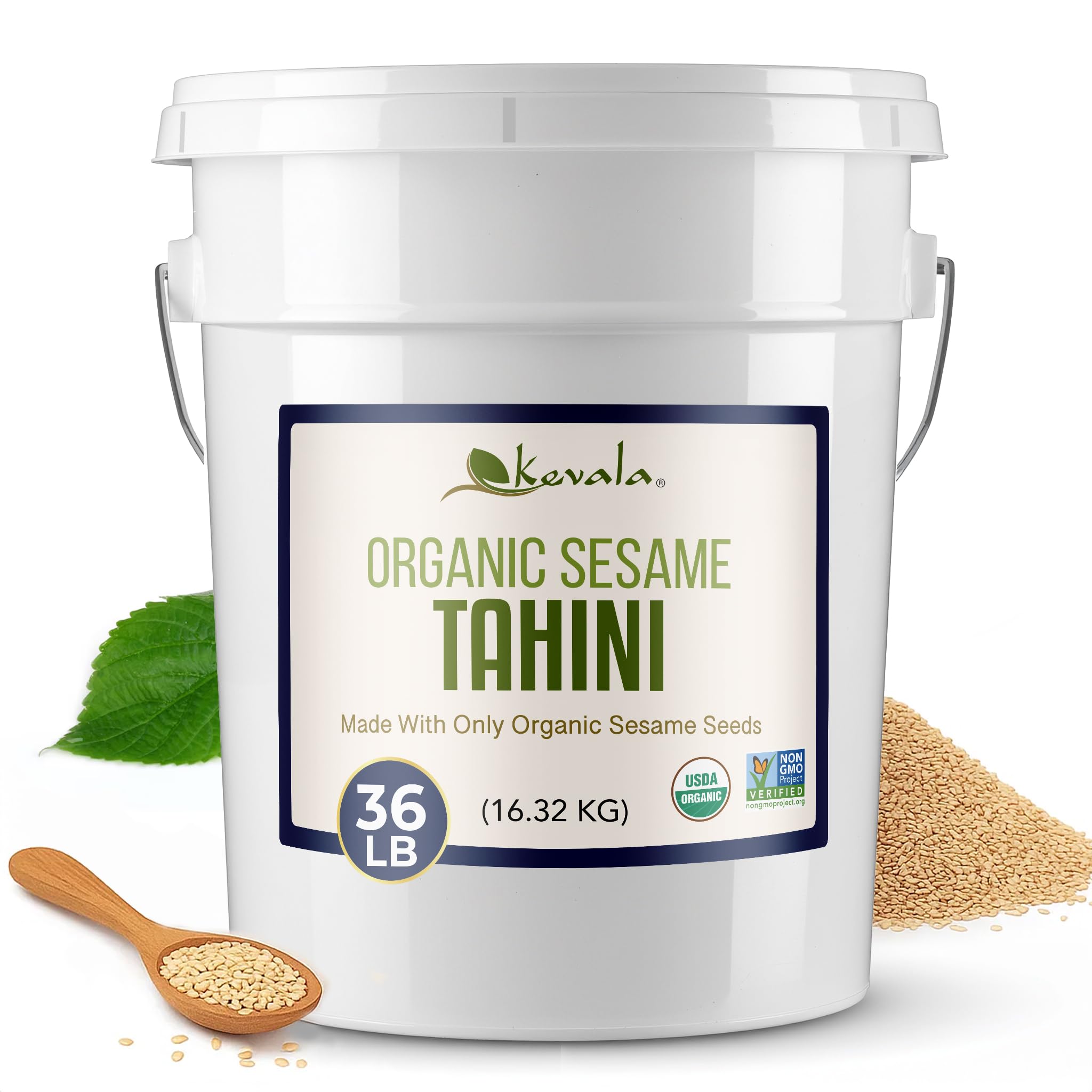 Kevala Organic Sesame Tahini - Gluten Free Paste for Homemade Hummus, Ingredient for Dips and Salad Dressings, Bulk Size for Restaurants, Delicious Whole Food Kitchen Pantry Staple, 36 lb