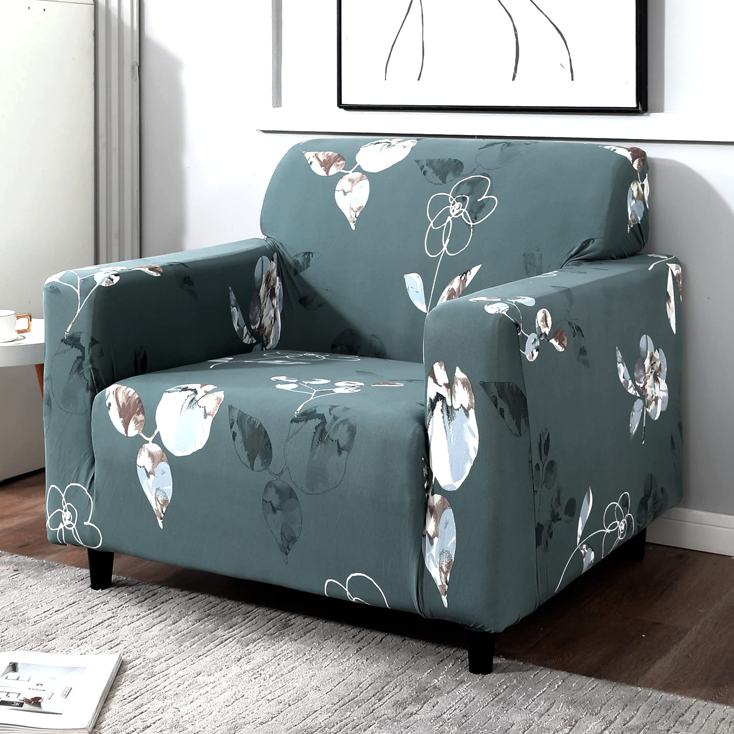 HOKIPO Sofa Cover 1 Seater Fully Covered, Smokey Grey Floral