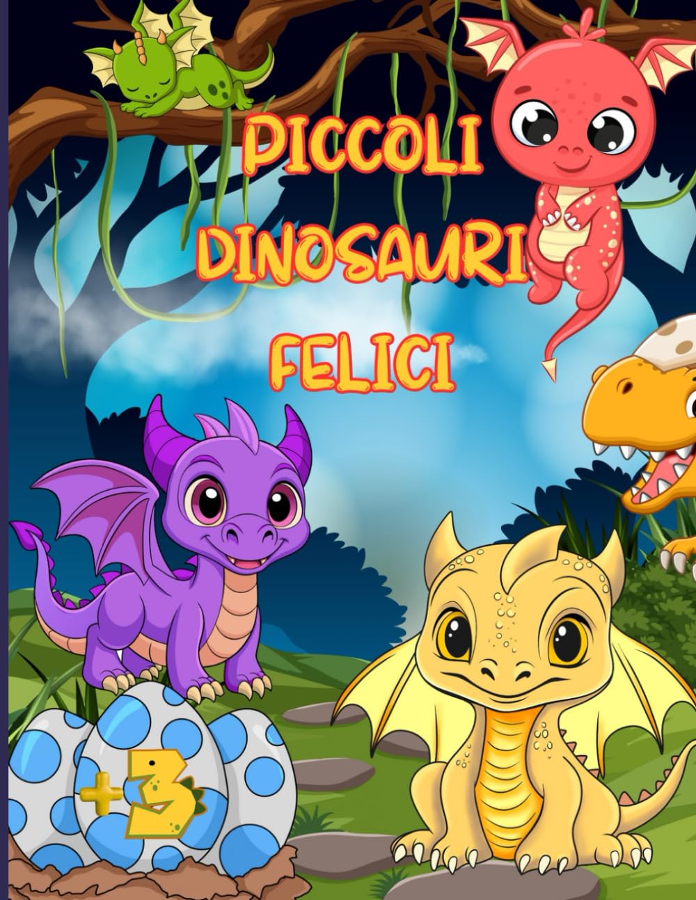 Piccoli dinosauri felici: 50 divertenti disegni di dinosauri su sfondo nero, perfetti per piccoli artisti dai 3 ai 7 anni