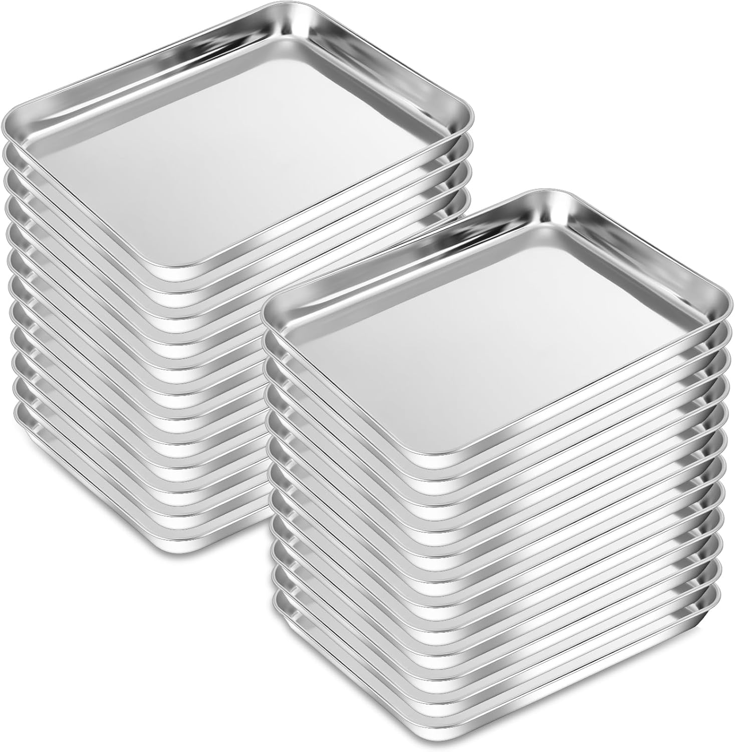meekoo 24 Pcs Baking Sheet Pan Cookie Sheet Set for Oven Stainless Steel Trays Nonstick Small Serving Tray Cake Toaster Metal Food Trays, Oven and Dishwasher Safe(10 x 8 x 1 Inch)