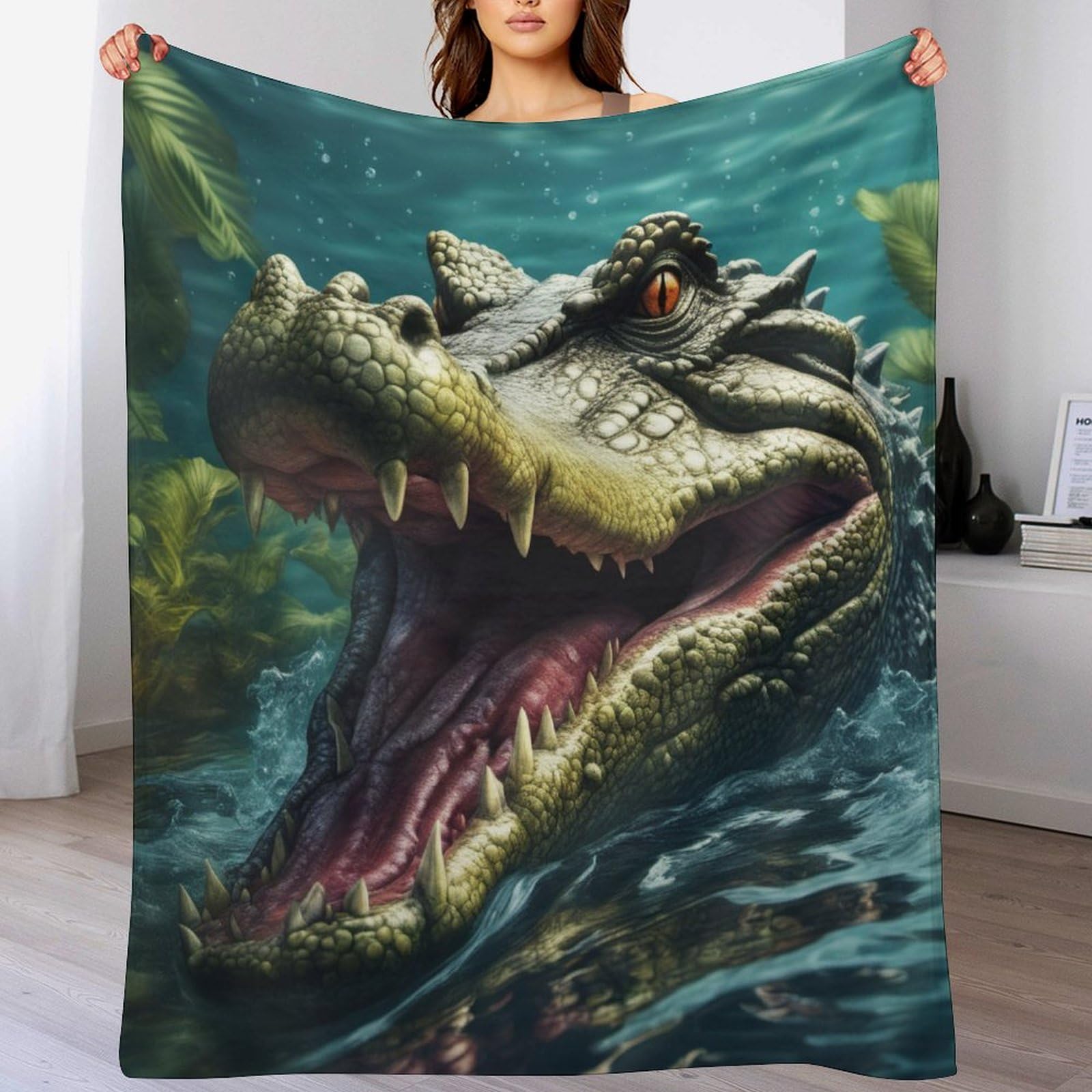 Couverture crocodile en flanelle 100x130cm chaude pour canapé