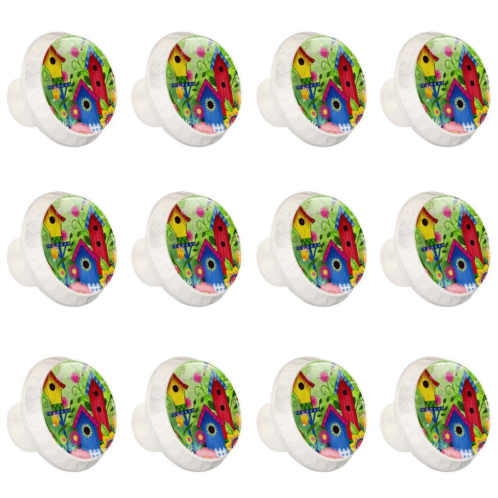 TBOUOBT Confezione da 12 pomelli per mobili, pomelli per comò, pomelli per cassetti, pomelli per mobili da cucina, pomelli per armadi e cassetti,benvenuto uccello legno casa fiore giardino