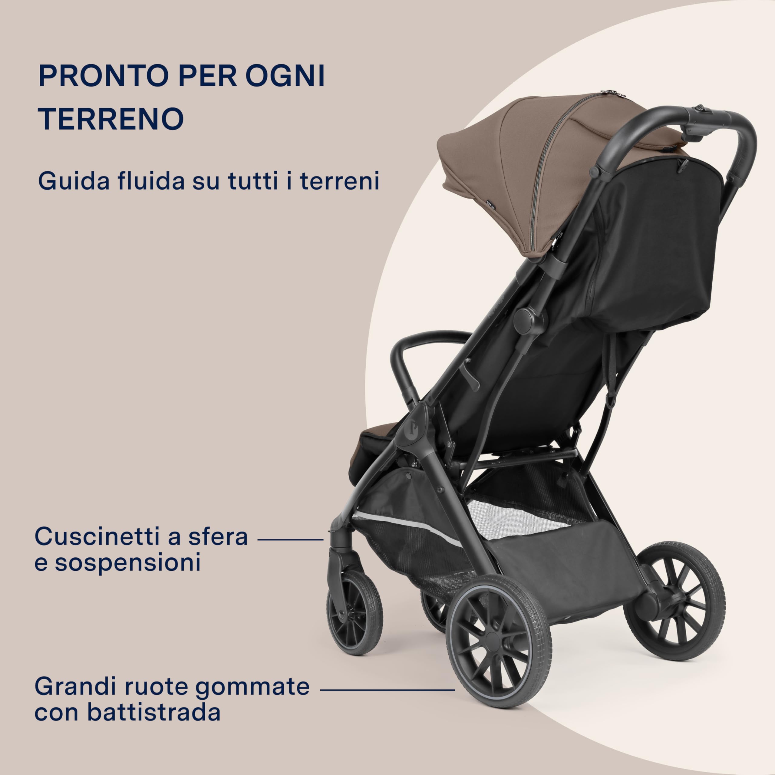 PEG X-Country Passeggino Fuoristrada Leggero Off-Road, Parapioggia Incluso, Ruote XL All-Terrain Ammortizzate, Schienale Reclinabile, Chiusura Automatica, 0-22 kg, Pine Bark