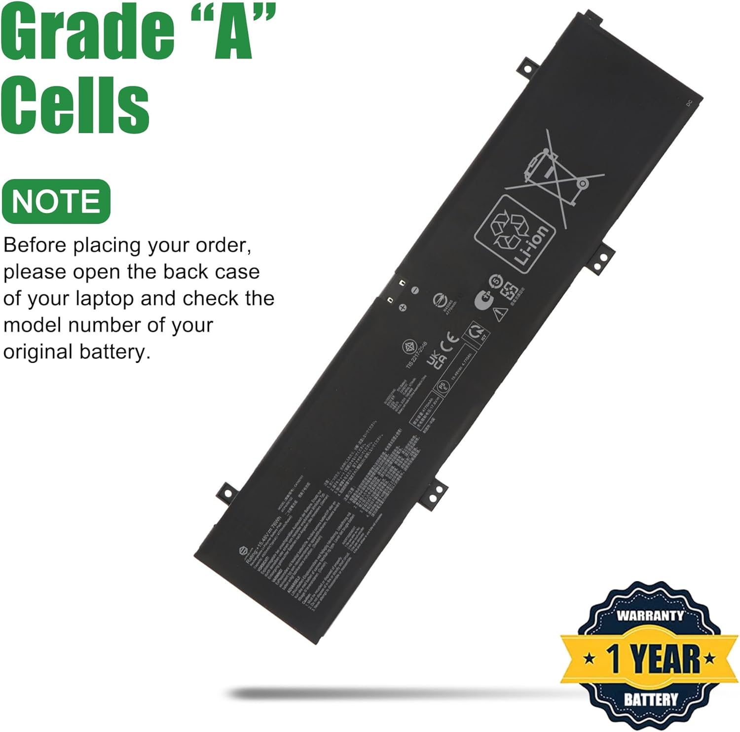 C41N2101 Laptop Battery Replacement for Asus Rog Zephyrus G14 FX517 GA402 K6501 M6501 TUF517 TUF571 Series Notebook 15.48V 76Wh 4920mAh