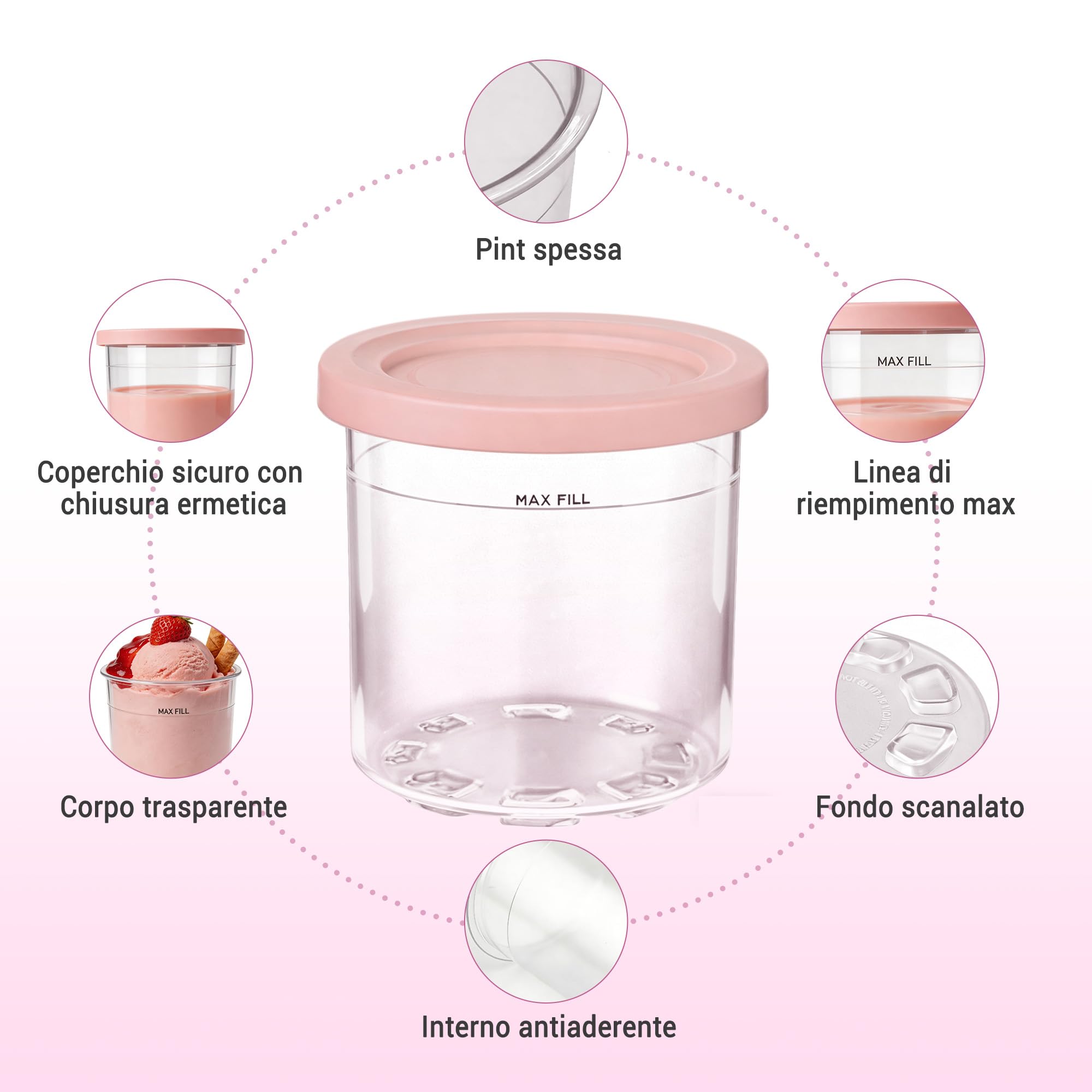 4 contenitori per Ninja Creami Deluxe Pints - Accessori per Ninja Creami NC301 NC300, senza BPA, compatibile con ICE MAKER NC299AM C300S Series