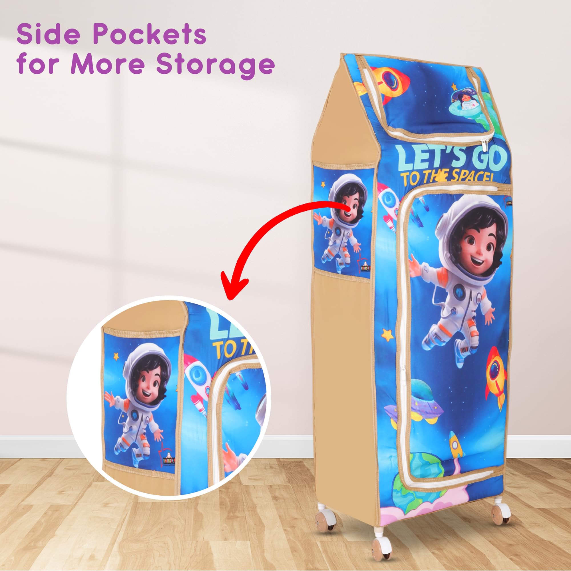 AMARDEEP Baby Folding Almirah with 5 Trays | Portable Wardrobe for Kids | Cloth Organizer with Wheels | Cartoon Print Storage Cabinet | Multipurpose Kids Almirah for Baby Clothes & Toys - Image 3 thumbnail