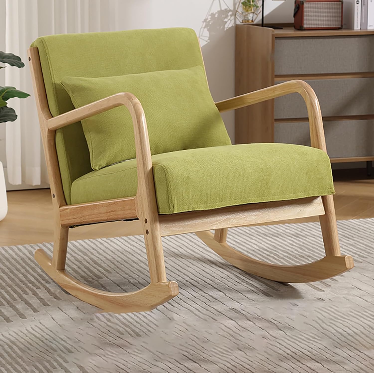 Outdoor Rocking Chair Comfortable Upholstered Rocking Chair Padded Zero Gravity Chair Modern Lounge Chair for Front Porch for Indoor Living Room Outside Balcony Backyard. (Color : Emerald)