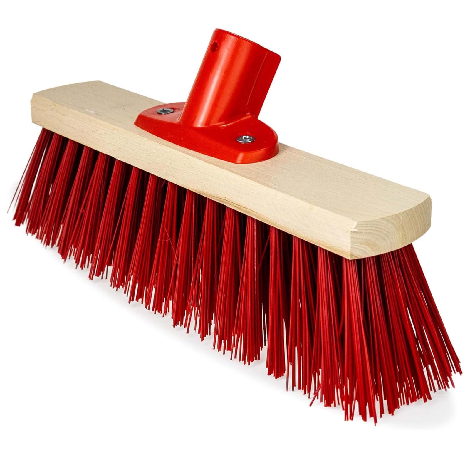 SDMAX Wooden Outdoor Broom Head with Stiff Bassine Bristles, Heavy-Duty Sweeping Brush with Handle Bracket for Garden, Yard & Driveway Cleaning (red)