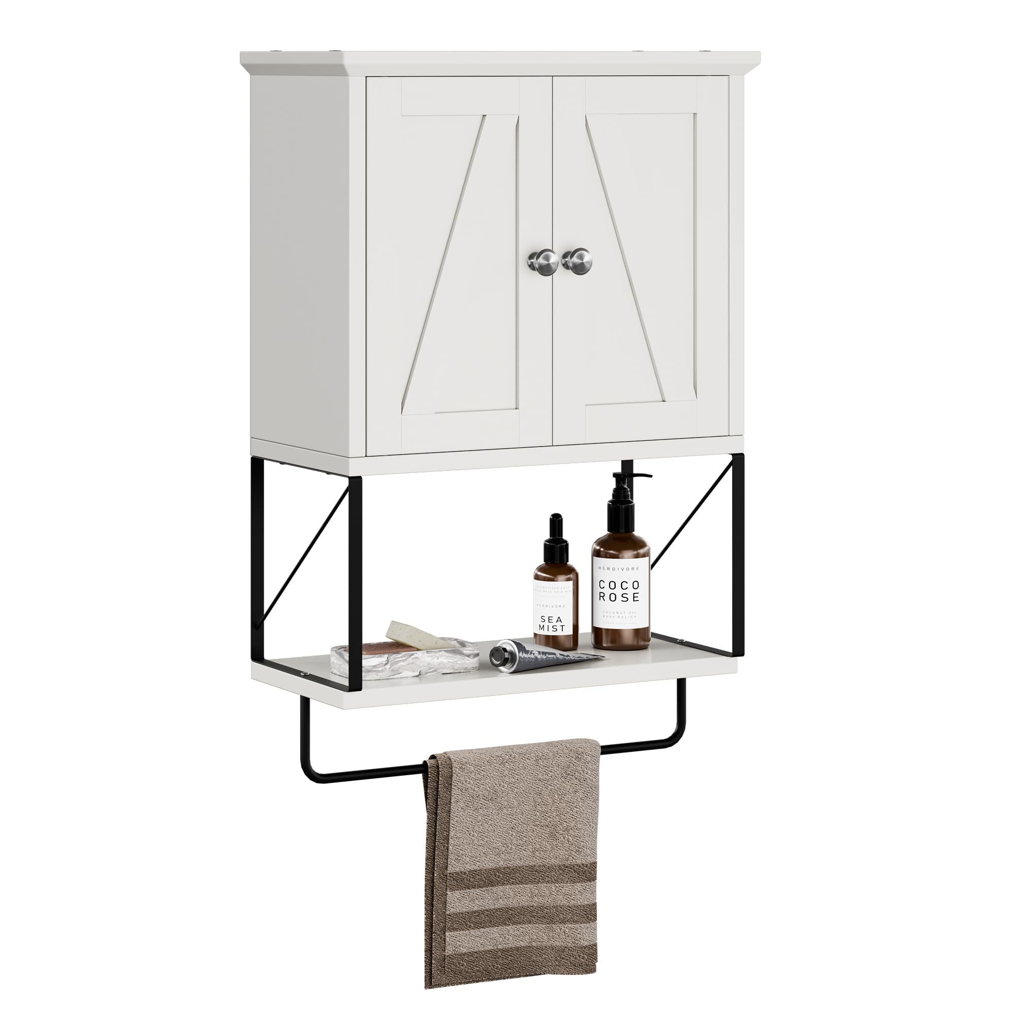 Shintenchi Wall Bathroom Medicine Cabinet with Removable Towel Bar, Wall Mounted Storage Unit with Adjustable Shelf, White