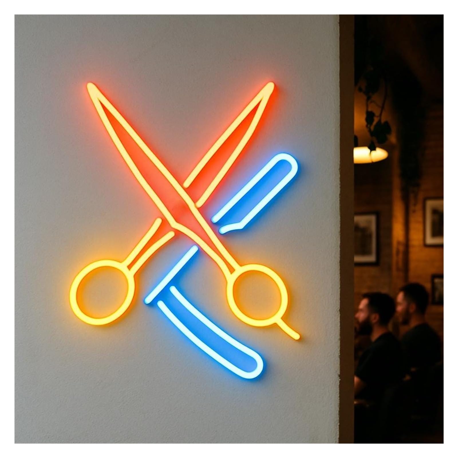 Xenite Style B Hanging Art Neon Signs Crossed Scissors And Razor Led Light Neon Sign, Suitable For Barber Shop Decor 51Cm