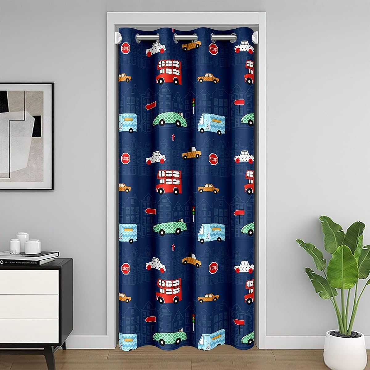 Erosebridal 3D Steam Train Door Curtains 34" W X 80" L Railway Track Darkening Blackout Curtain for Teens Men Transport Engine Vehicles Retro Vehicle Equipment Smoky Door Drape