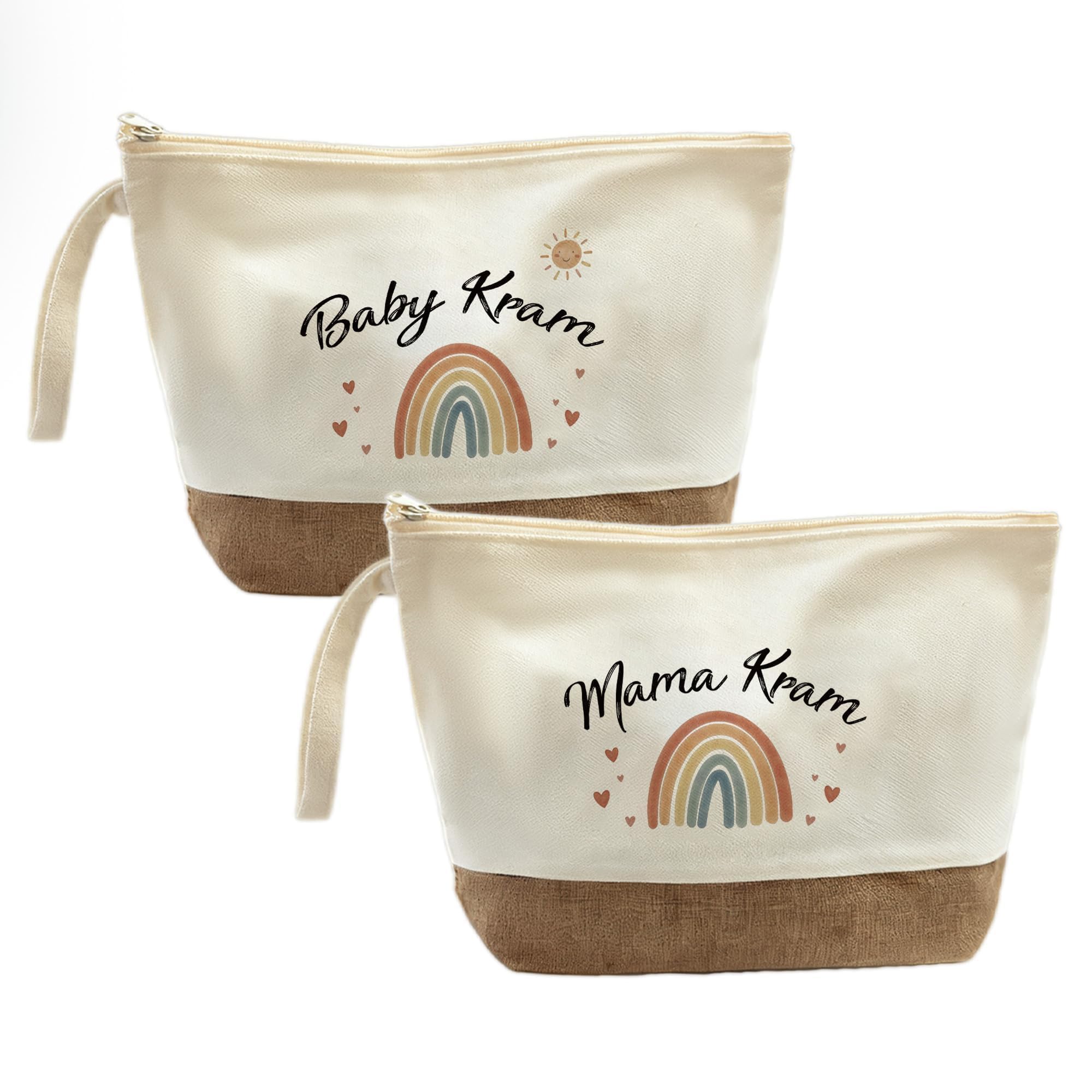 2er Set Mama Kram & Baby Kram Tasche – Geschenk für werdende Mütter/Schwangerschaft & Geburt – Kosmetiktasche Baumwolle – Mama Geschenk zur Babyparty/Babyshower – Praktische Aufbewahrung Beutel