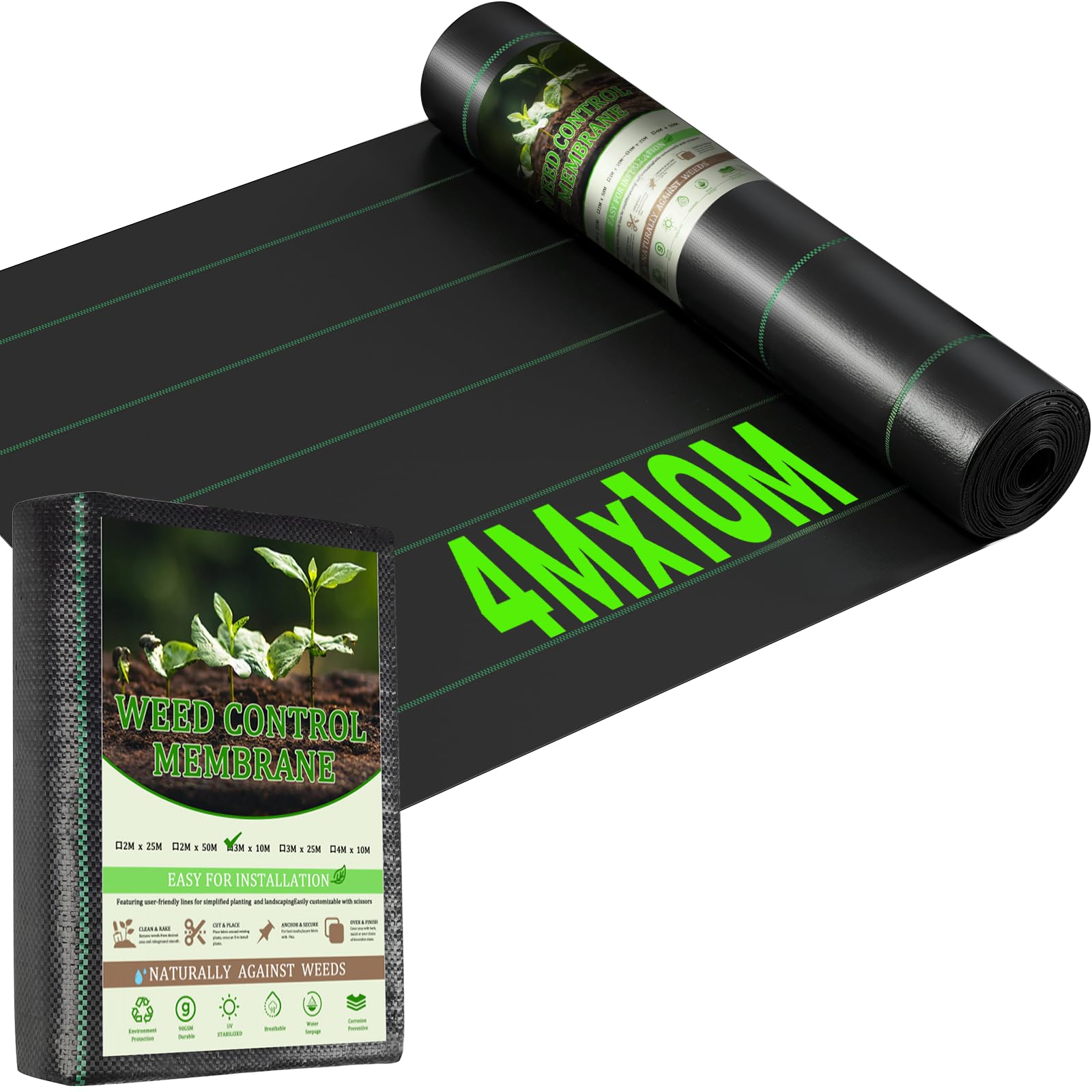 Heavy Duty Weed Control Membrane 4Mx10M,Durable&Air and Water Permeability Weed Suppressant Membrane, Effectively Control Weeds, Woven Roll Ground Cover for Patios, Garden, Flower beds, Landscaping