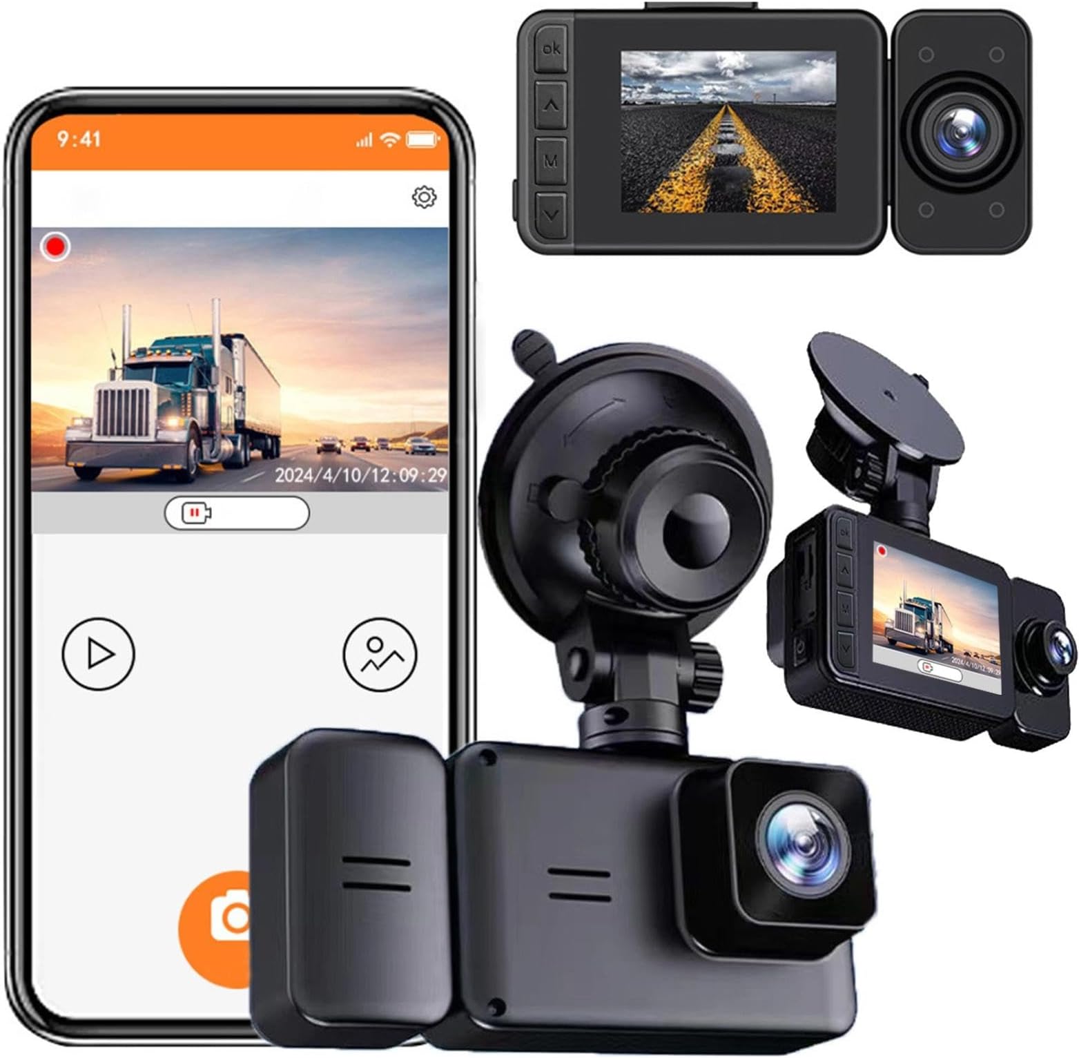GenericDash Cam Front Inside Two Lens, 1080P Full HD Dash Camera for Cars, Built-in Wi-Fi GPS, 2” IPS Screen, HD Night Vision, 170°Wide Angle, Loop Recording & G Sensor, 24H Parking Mode