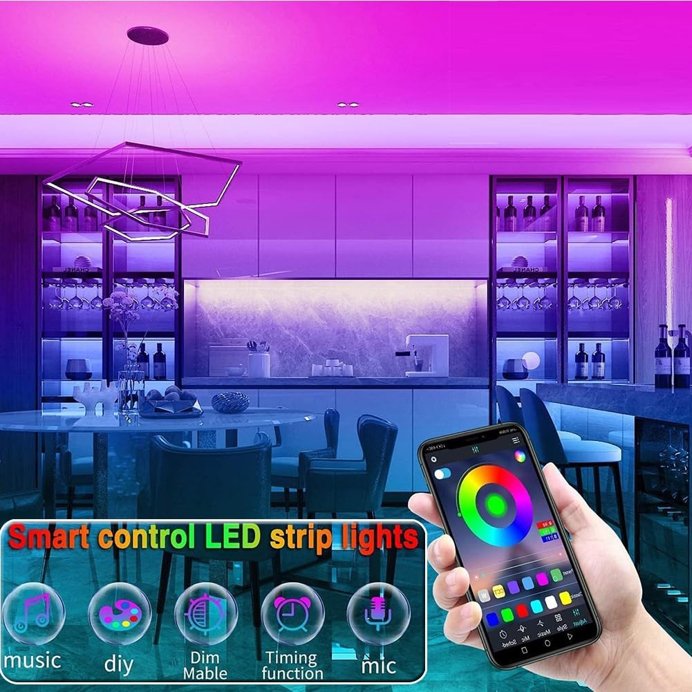 Tiras Luces Led Con Mando A Distancia Luces Led Bluetooth Doble Control Con Mando A Distancia Por Infrarrojos Y Aplicaciones Bluetooth Múltiples Modos Cambio Luz Ambiental Fondo De TV(Waterproof,10m 3