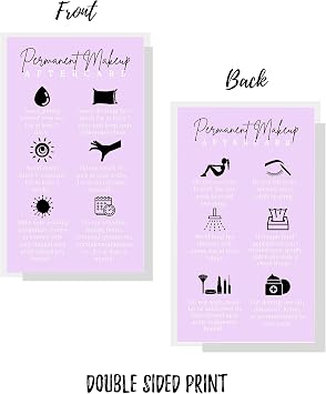 Permanent Makeup Aftercare Instructions Card | 50 Pack | 2x3.5 inches Business Card Size | PMU Lavender Purple Card Design