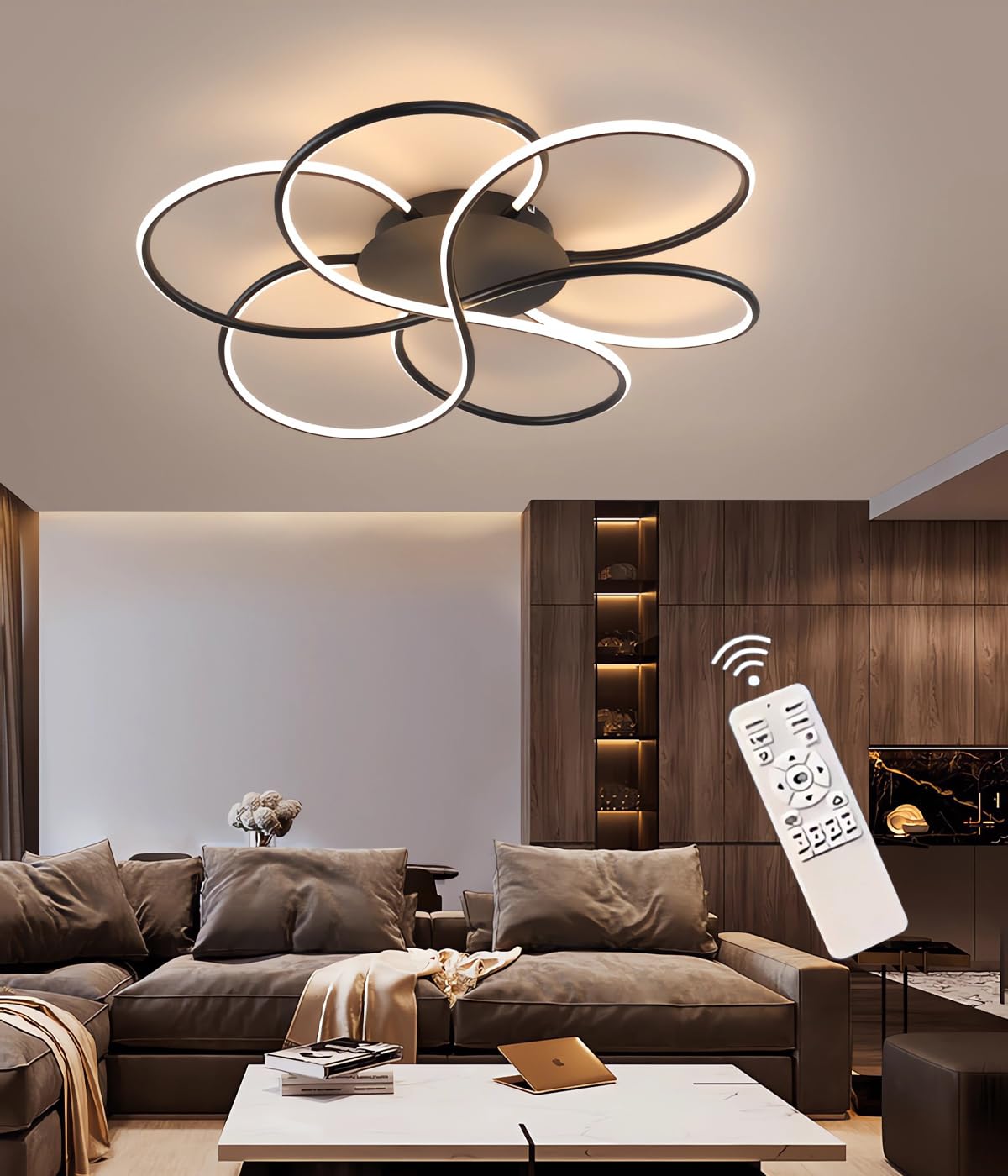 MOMOYY LED Ceiling Lamp Modern Living Room Ceiling Lights Dimmable with Remote Control Ceiling Light Black Bedroom Ceiling Lighting Kitchen Study Interior Lighting Lighting (Black, 56cm) — image 1