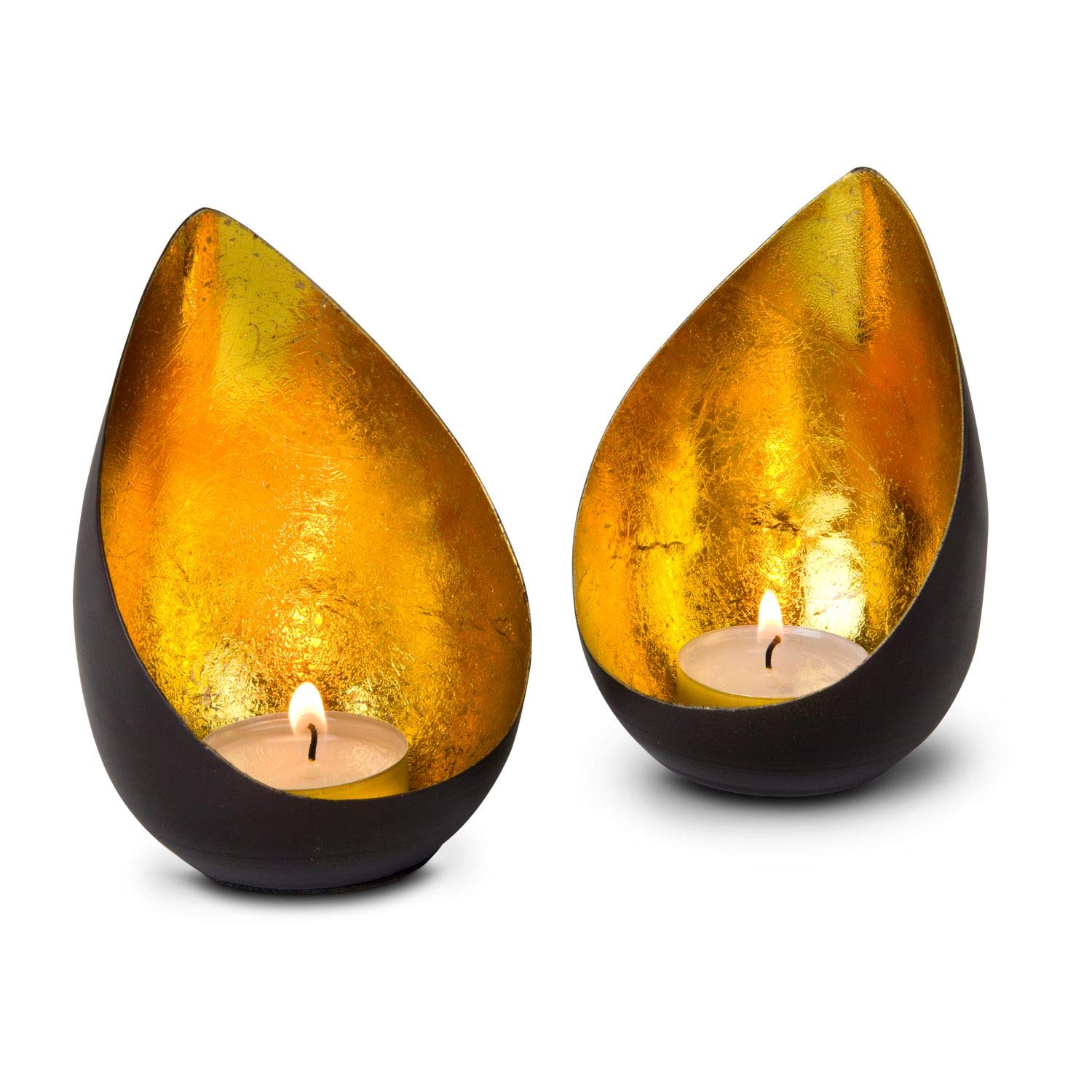 ROMINOX Artykuł prezentowy zestaw świeczek typu tealight // Drops – 2-częściowy, błyszczący złoty blask świec, ze złotą folią, Boże Narodzenie, przyjęcie przy grillu, Walentynki, Dzień Matki; wymiary: każda ok. 7,9 x 7,5 x 11 cm