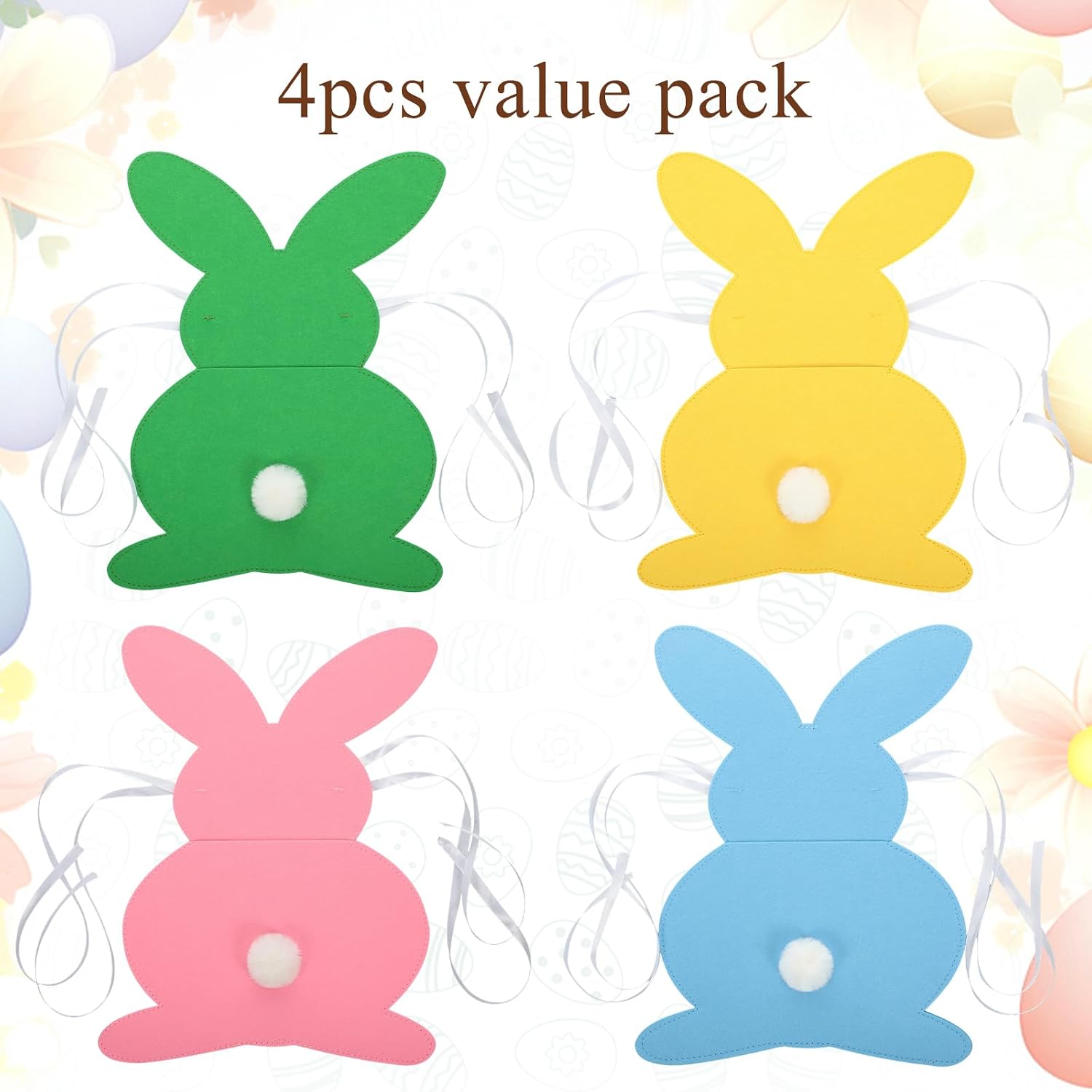 Moukeren 4 Pcs Spring Bunny Chair Covers with Stuffer Pockets Pastel Rabbit Chair Back Cover Tie Spring Party Decor for Goodie Stuffer