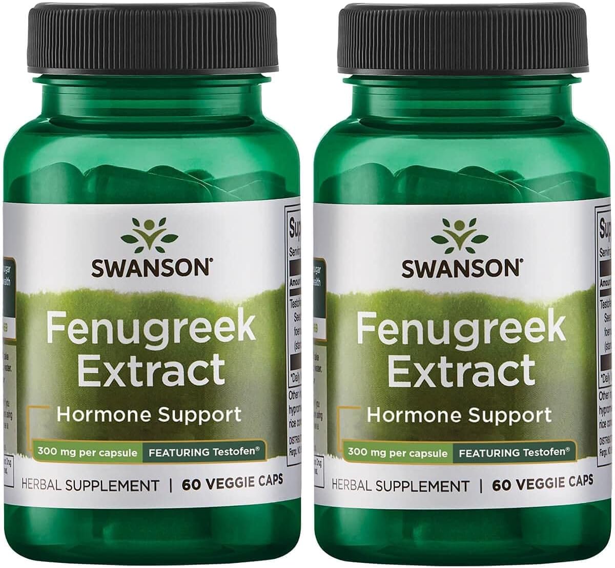 Swanson Testofen Fenugreek Extract - Ayurvedic Herbal Supplement Promoting Hormone Support for Men and Women - (60 Veggie Capsules, 300mg Each) 2 Pack