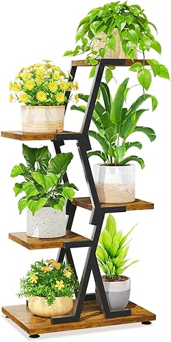 LASZOLA Soporte para Plantas de Madera y Metal de 4 Niveles Alto para Interiores para Maceteros de Servicio Pesado, Estante Vertical Grande de
