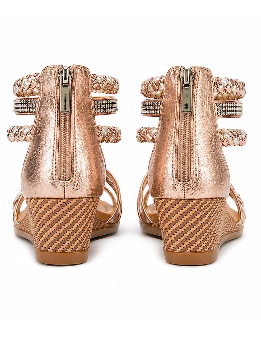 Sandales Femme Été Compensées Confort Élégantes Brides Tressées Strass – Chaussures Femme Légères Zip – Du 36 au 44