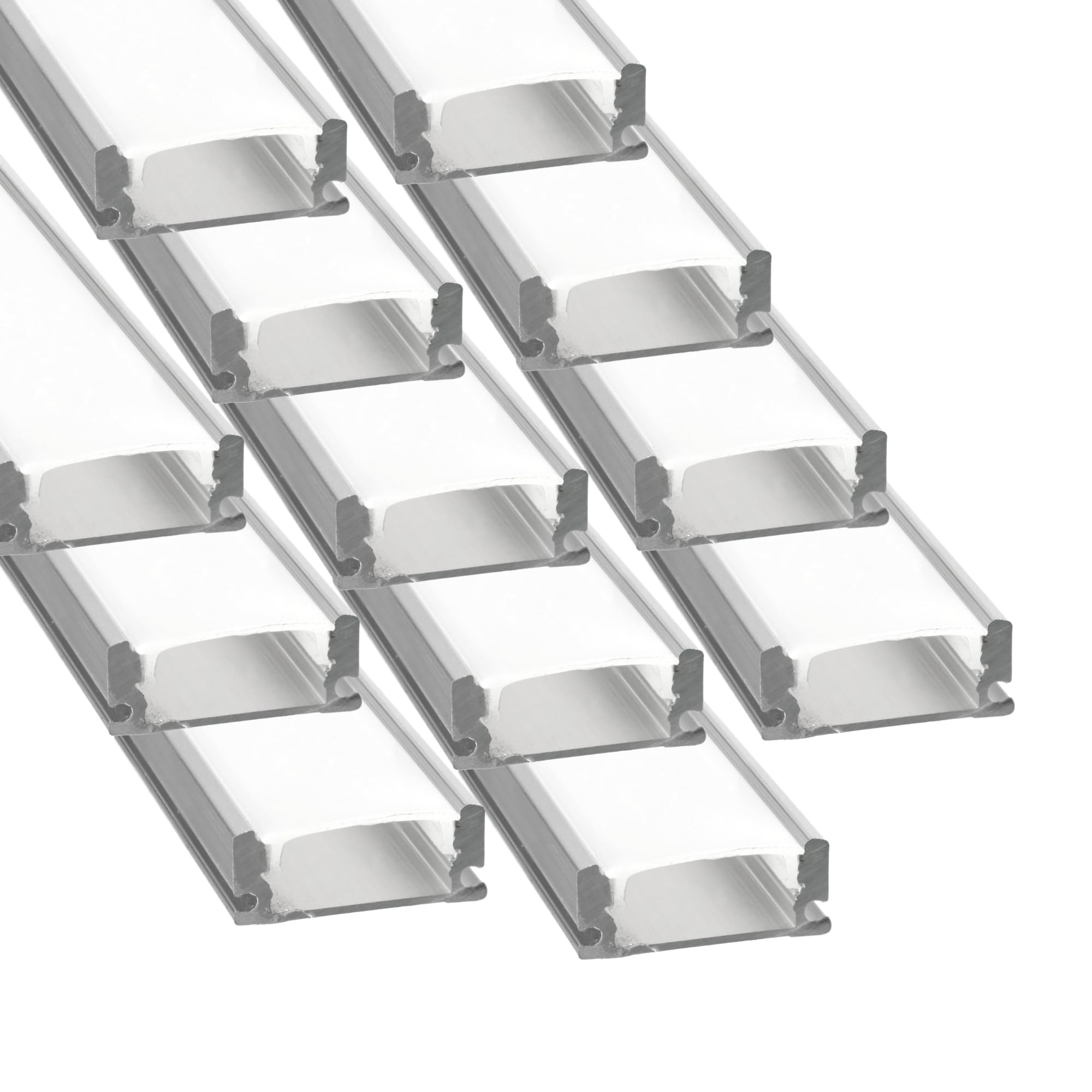 Jandei - Pack 12x Perfiles Aluminio Gris 1 Metro Forma U para Colocación en Superficie de Tiras LED, Difusor Redondeado Semitransparente. Incluye Tapas Finales y Clips Montaje