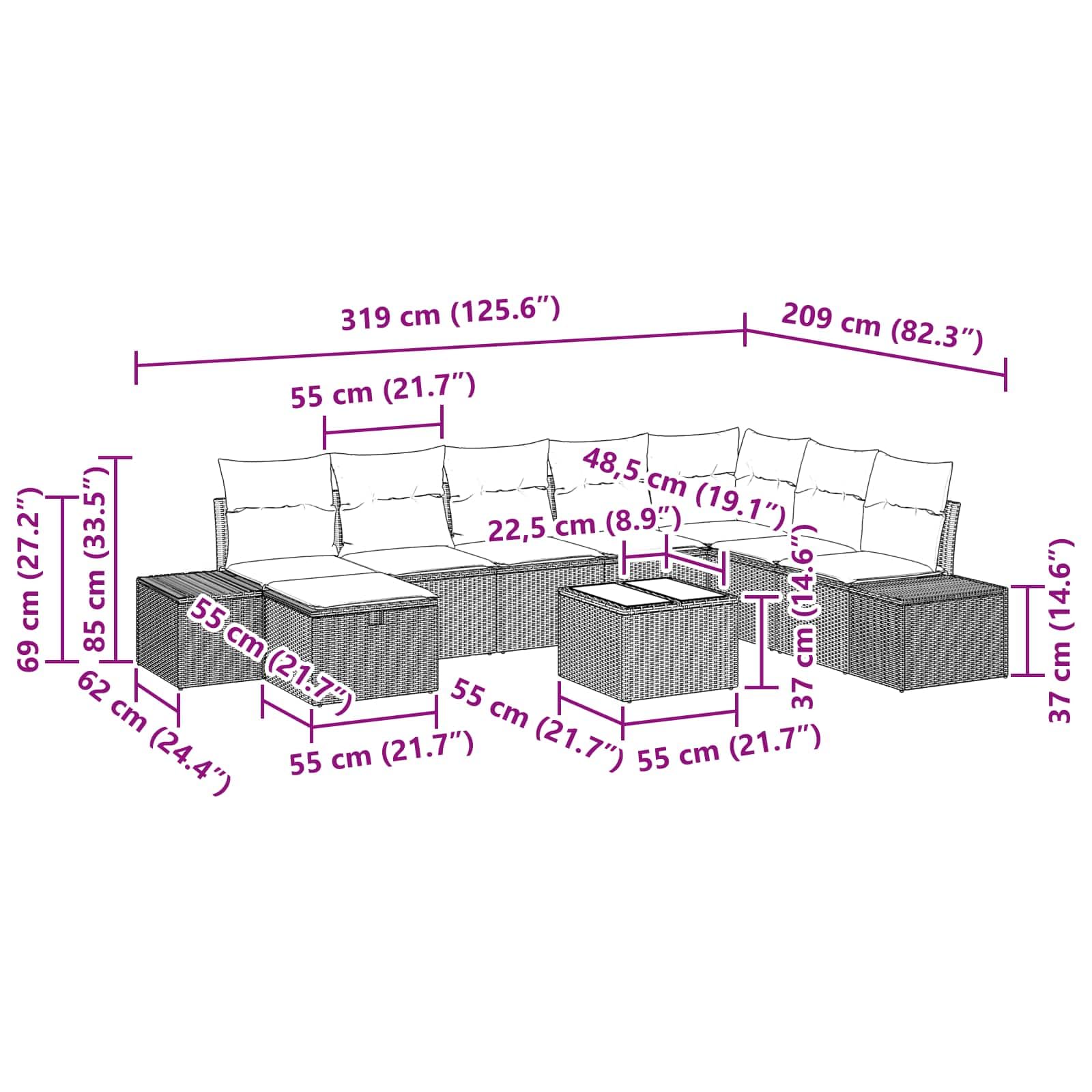vidaXL Sofa ogrodowa zestaw 9 szt. czarny polirattanowy