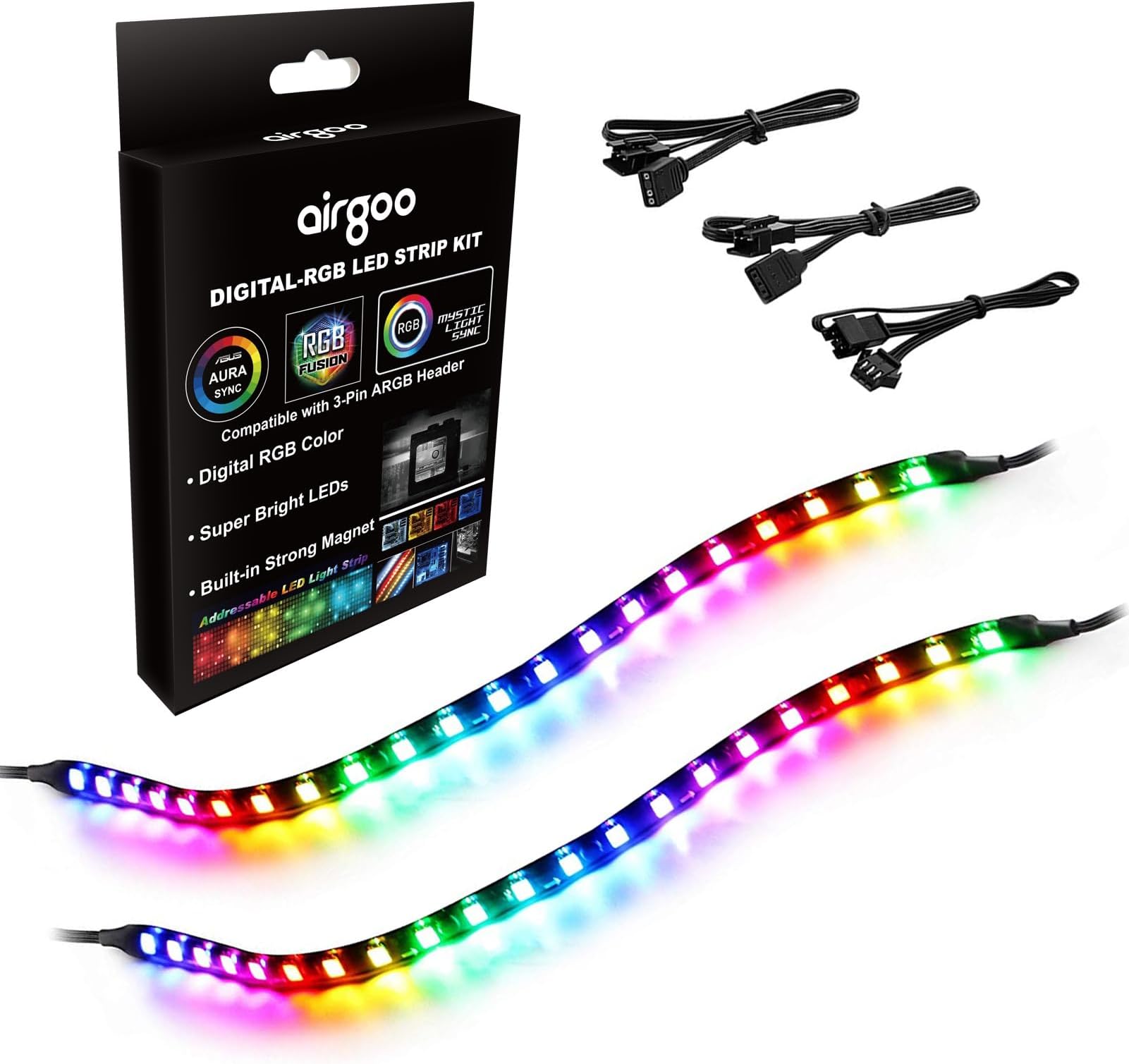 airgoo Addressable RGB PC LED Strip, 13.78 x 0.39 x 0.12 inches Clear Silicone Covering, for 5V 3-pin argb Header or AG-DRGB16 SignalRGB Controller(Not Included), Built-in Magnets, Easy to Install