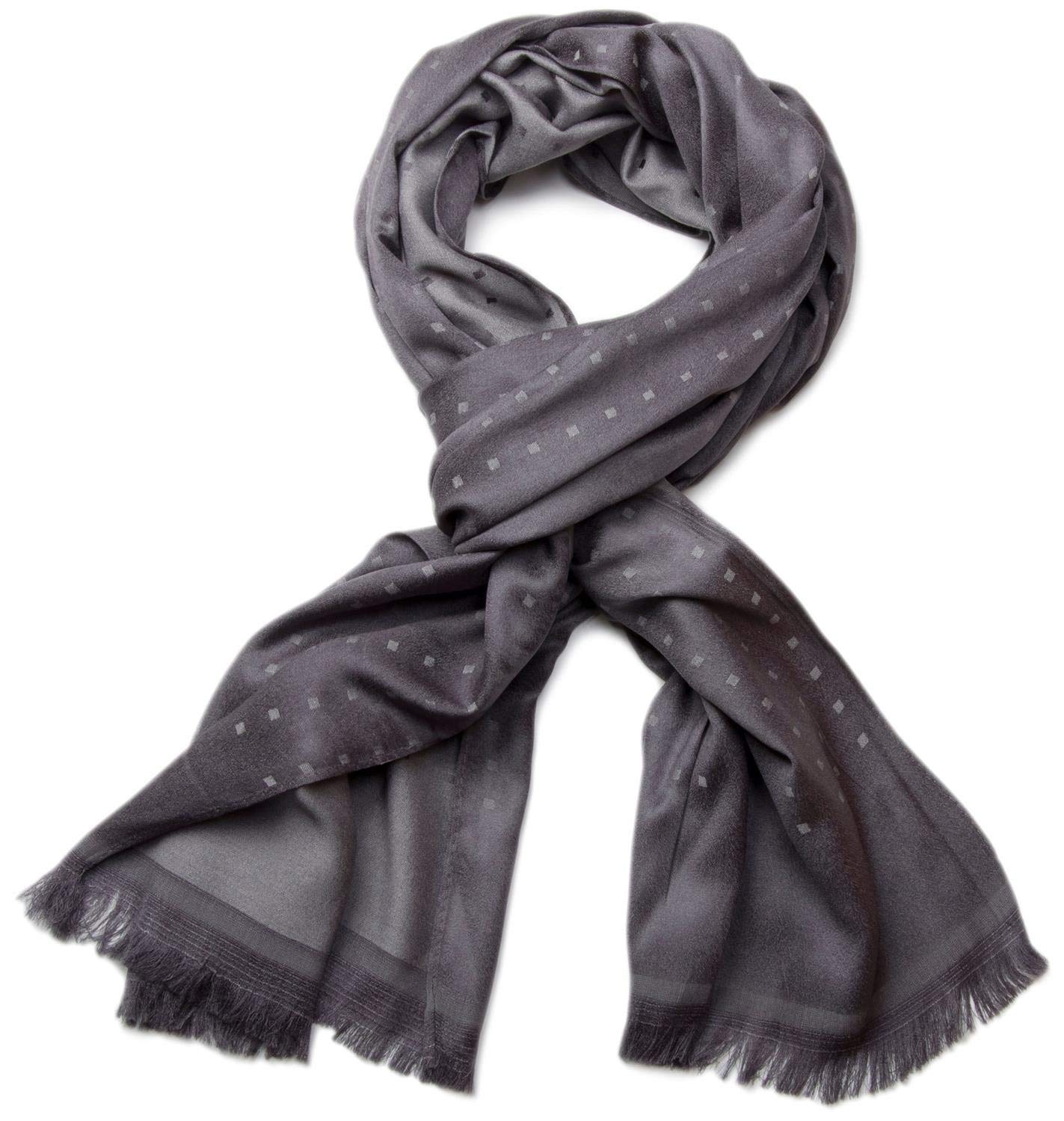 styleBREAKER Unisex soft long scarf with fringes and subtle squares pattern, geometric patterned 01018051, Colour:Grey