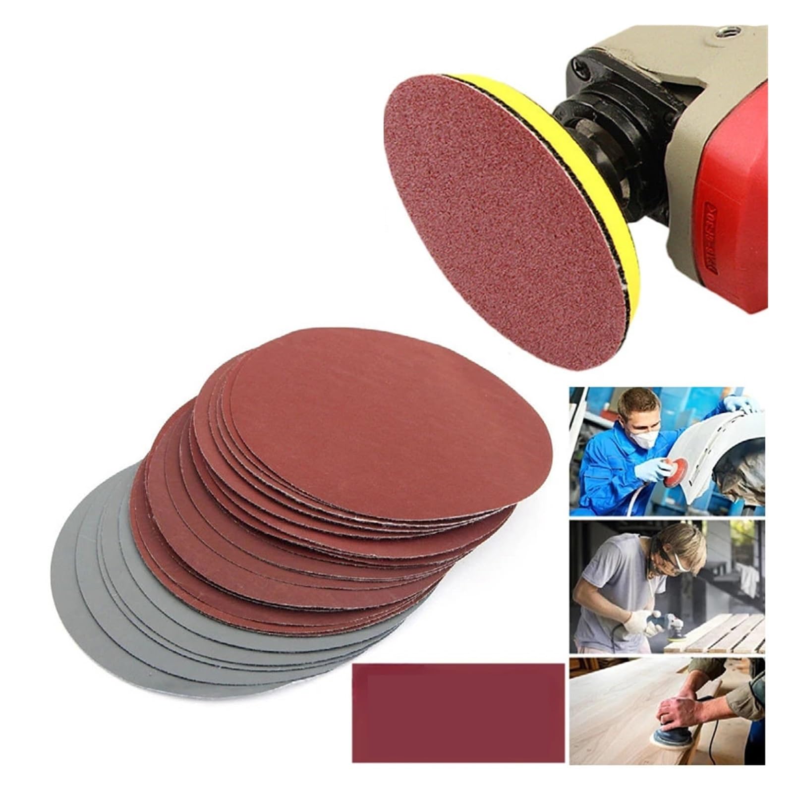 120 unids/set 5 pulgadas 125,0mm papel de lija bucle disco molienda carpintería herramienta pulido abrasivo for pulir Para Lijadora(Red-p150)