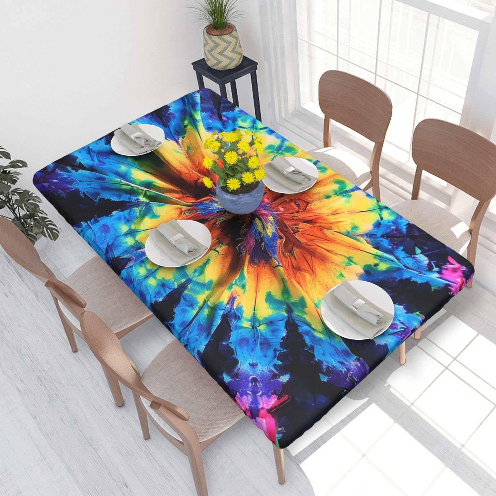 WPKJU Exotic Tribe Tie Dye Style Printed Tablecloths 4ft Rectangular Table Covers Washable Polyester Decorative Table Cloth for Dining Table Picnic Wedding