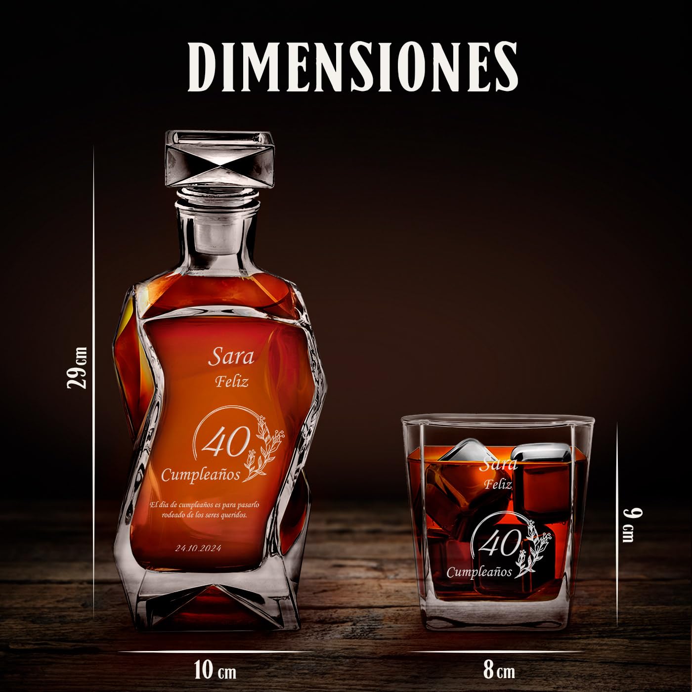 Maverton - Decantador Personalizado 700ml Con 4/6 Vasos 250ml - Set De Whiskey Con Grabado- Regalos Originales Para Hombre - Regalo Hombre - Ideal Para Padre Abuelo Amigo Whisky Amateur