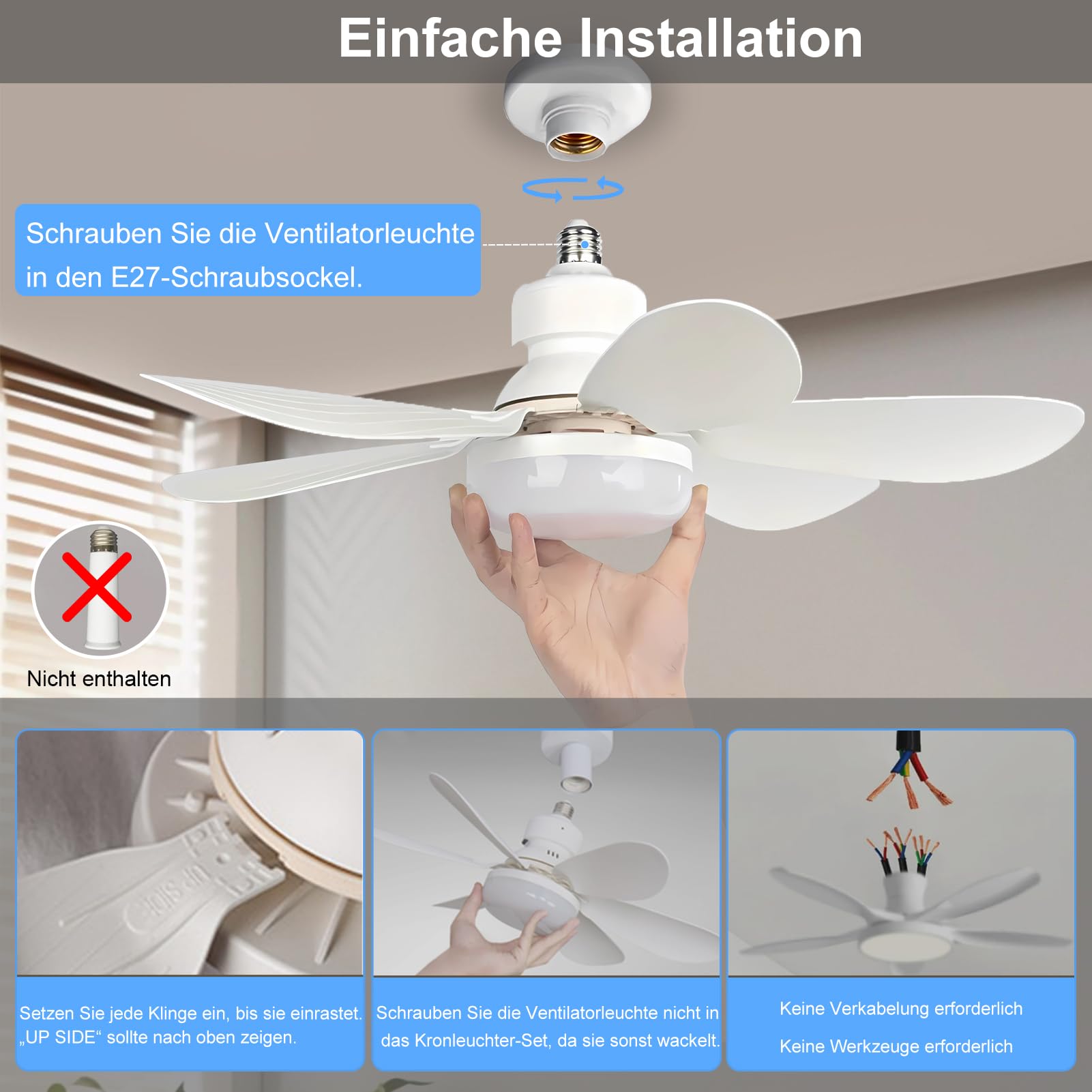 52CM Ventilateur de plafond avec éclairage et télécommande, 40 W 3000 K-6500 K Plafonnier avec ventilateur 3 vitesses Silencieux, intensité réglable, minuterie pour chambre à coucher et salle à mang